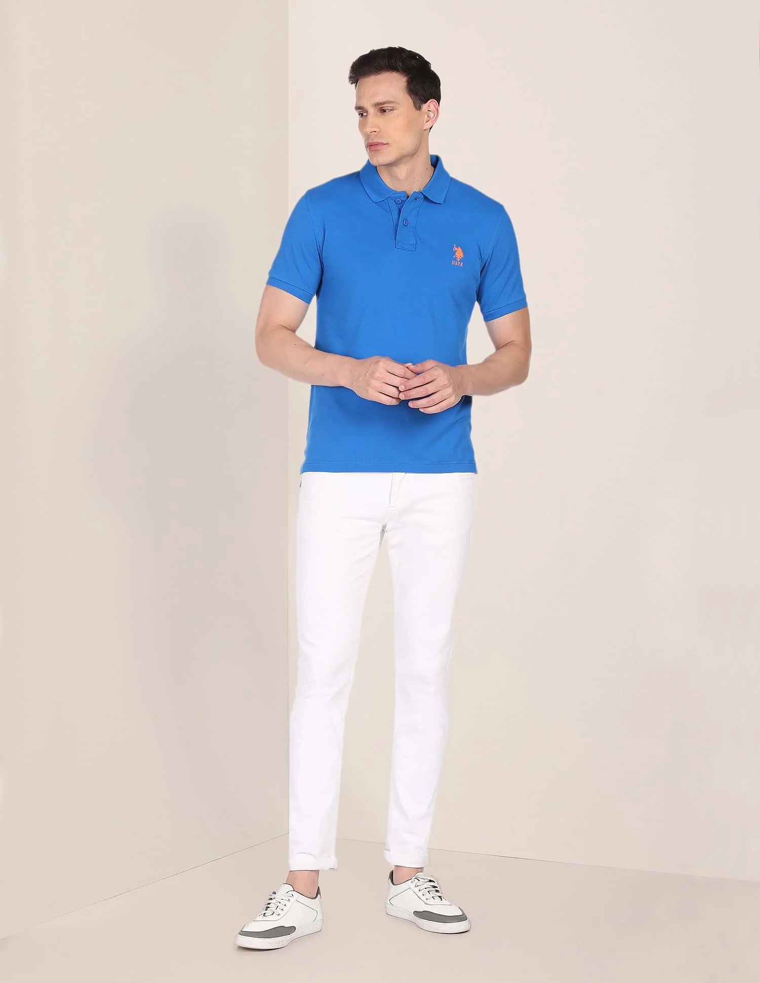 Ribbed Collar Solid Polo Shirt - Image 3