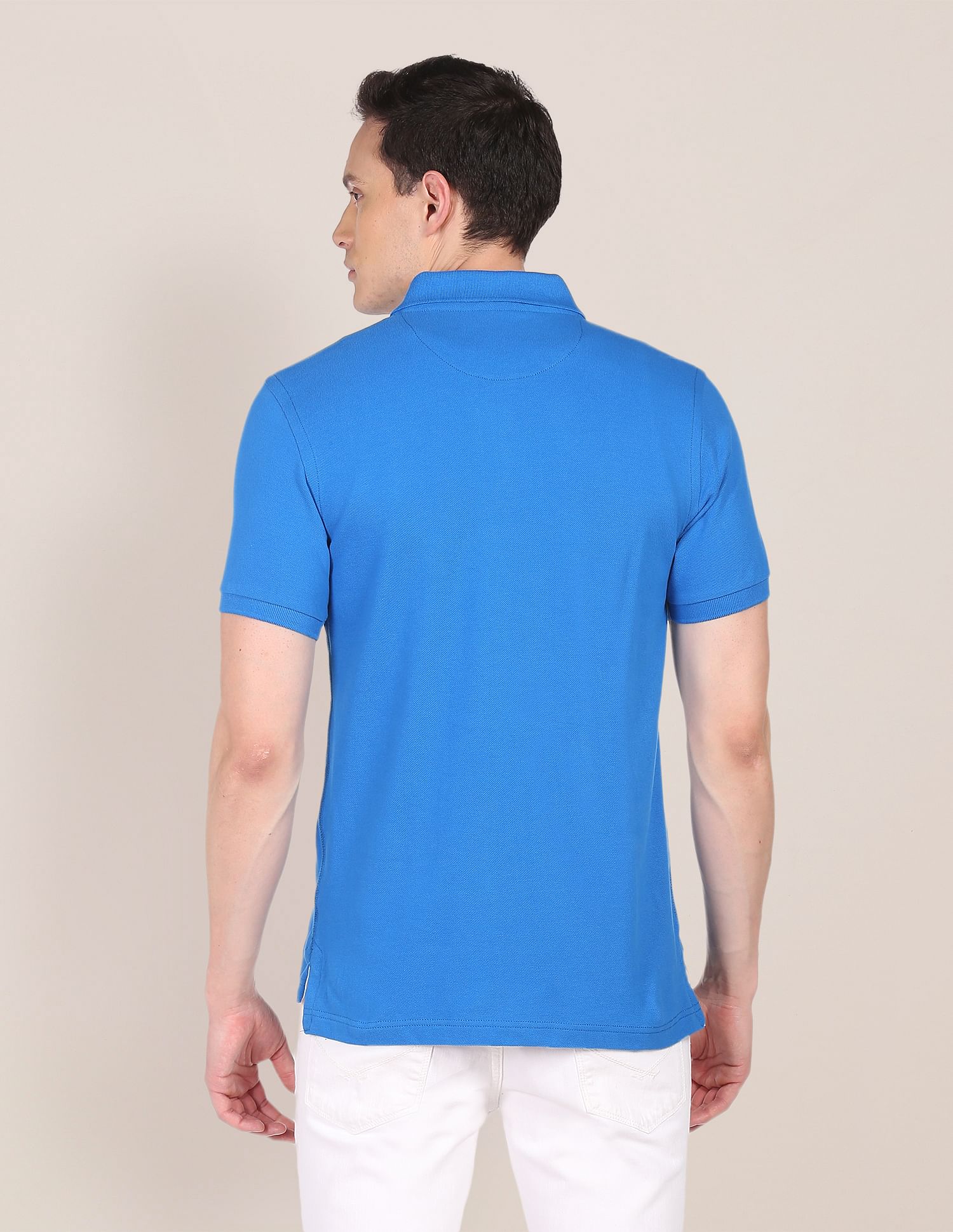 Ribbed Collar Solid Polo Shirt - Image 5