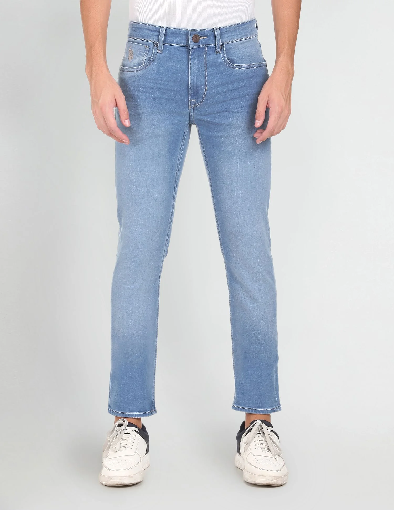 Men Blue Mid Rise Regallo Skinny Fit Stone Wash Jeans - Image 5