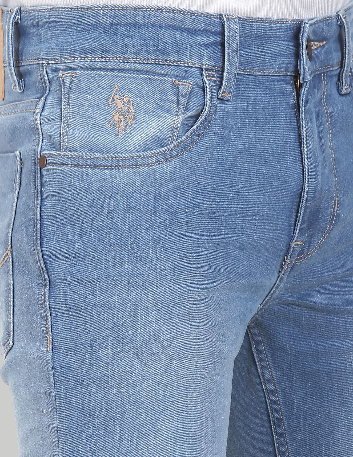 Men Blue Mid Rise Regallo Skinny Fit Stone Wash Jeans - Image 6