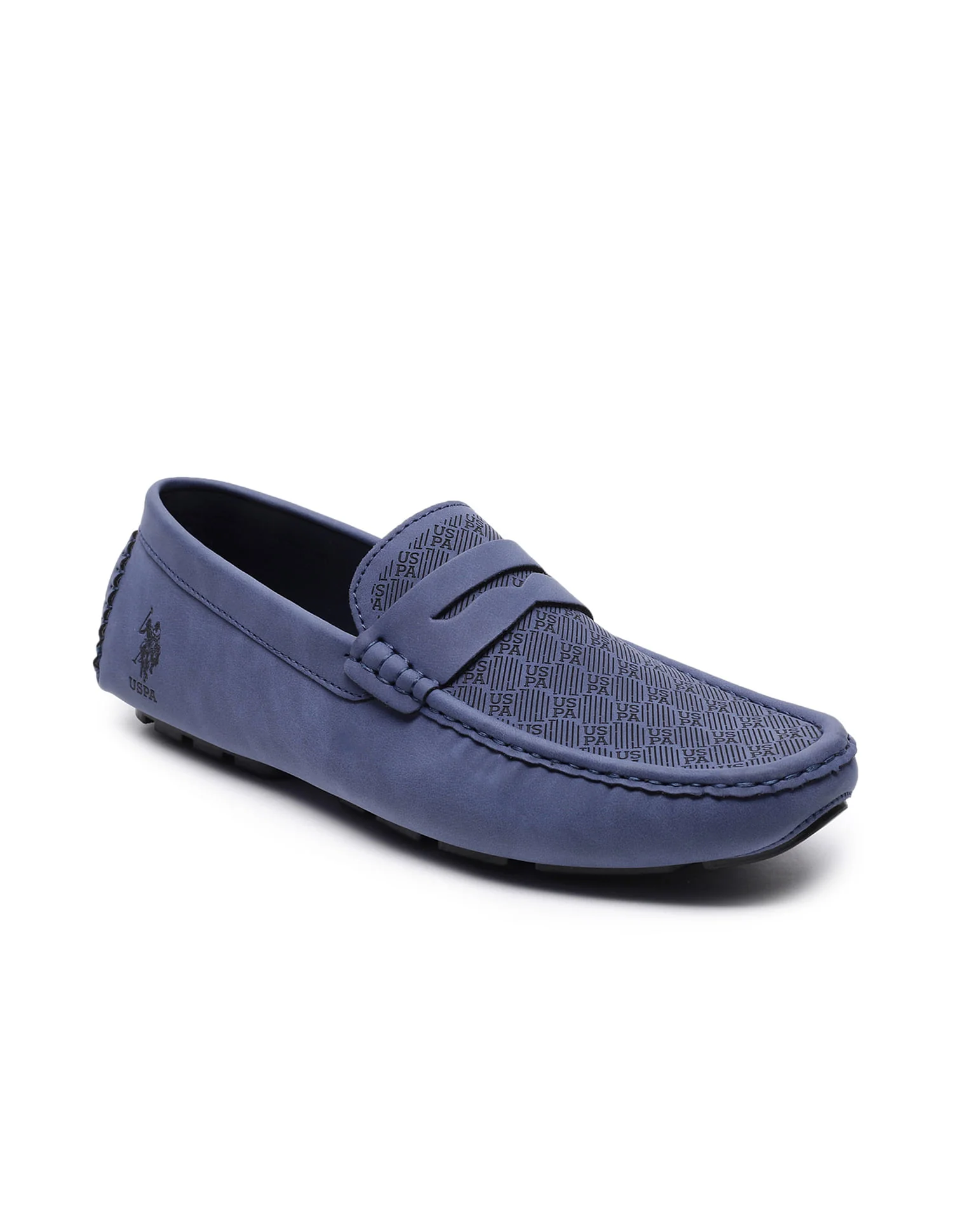 Men Blue Penny Strap Debossed Logo Asvalt Loafers