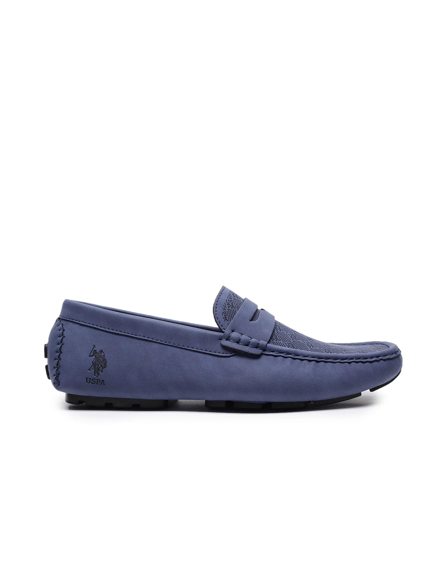 Men Blue Penny Strap Debossed Logo Asvalt Loafers - Image 3