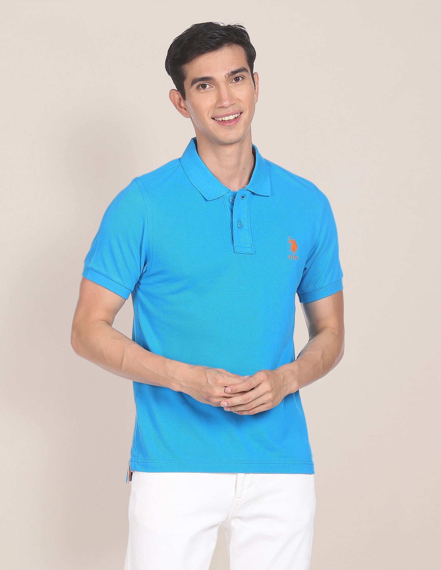 Ribbed Collar Solid Polo Shirt
