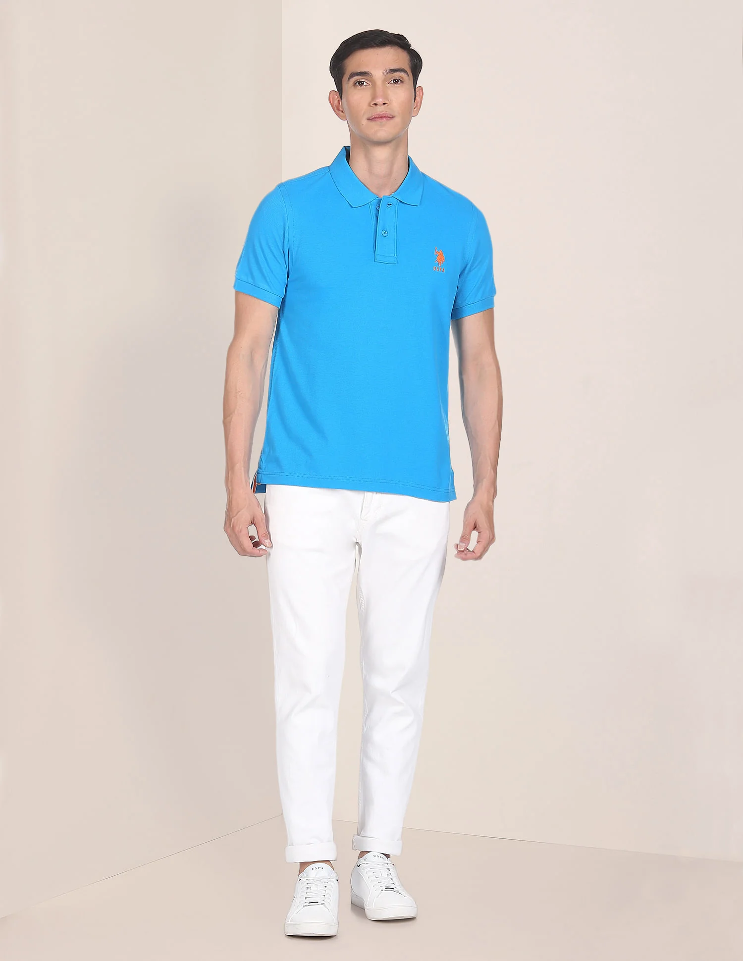 Ribbed Collar Solid Polo Shirt - Image 3