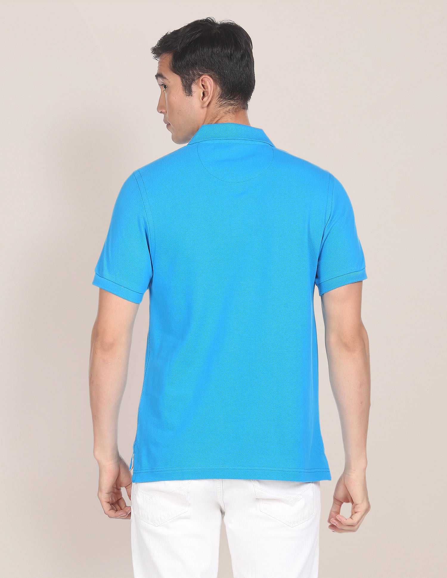 Ribbed Collar Solid Polo Shirt - Image 5
