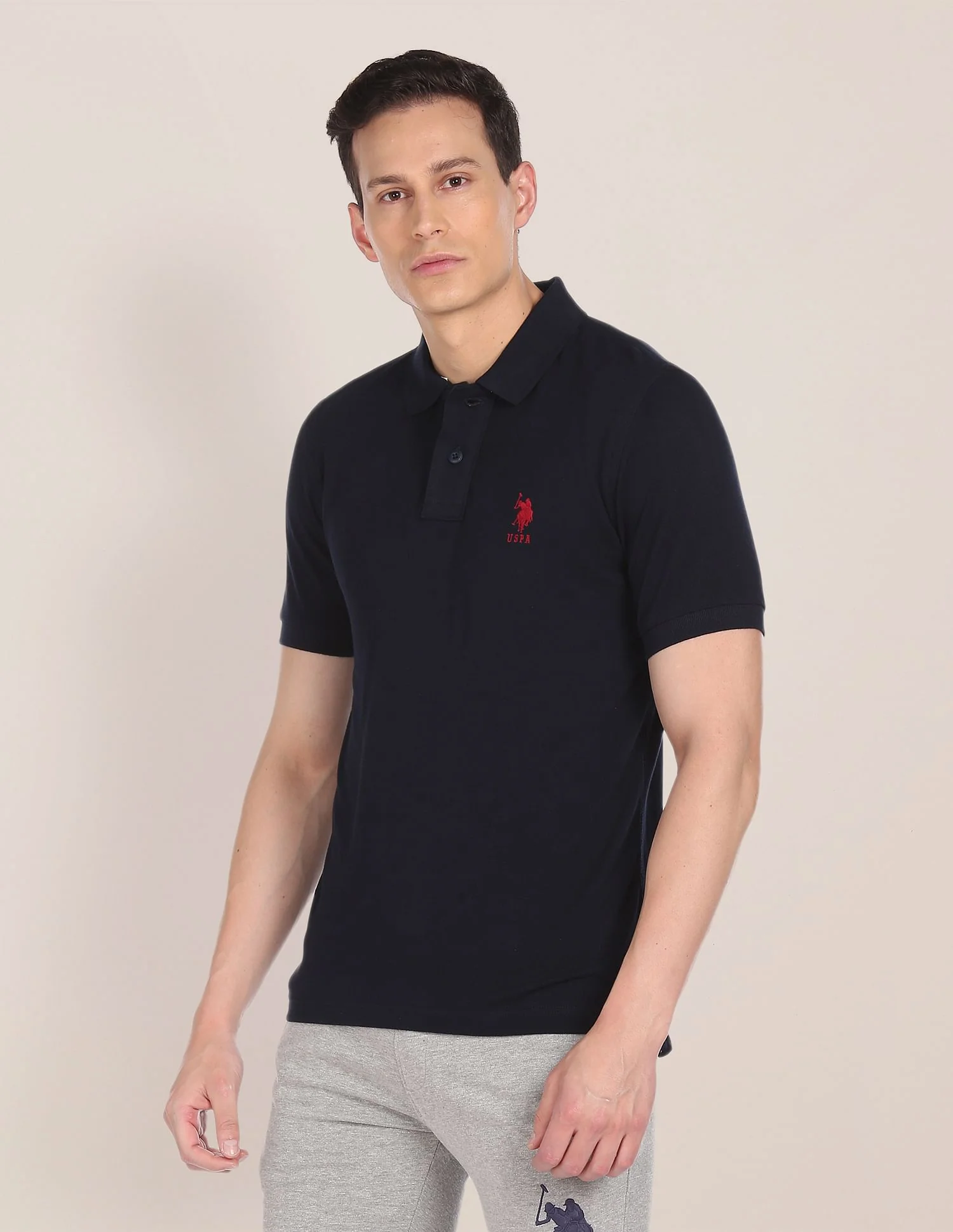 Ribbed Collar Solid Polo Shirt