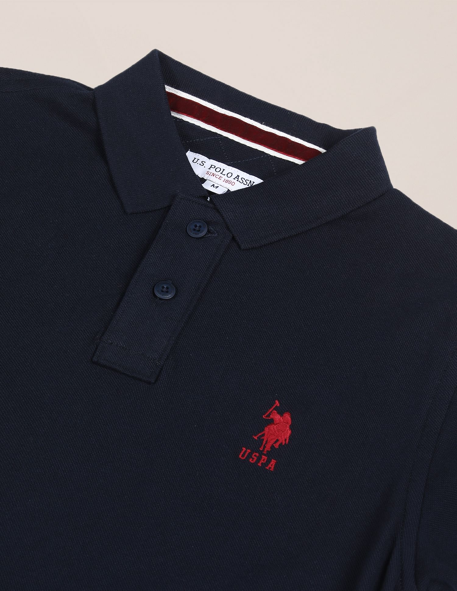 Ribbed Collar Solid Polo Shirt - Image 2