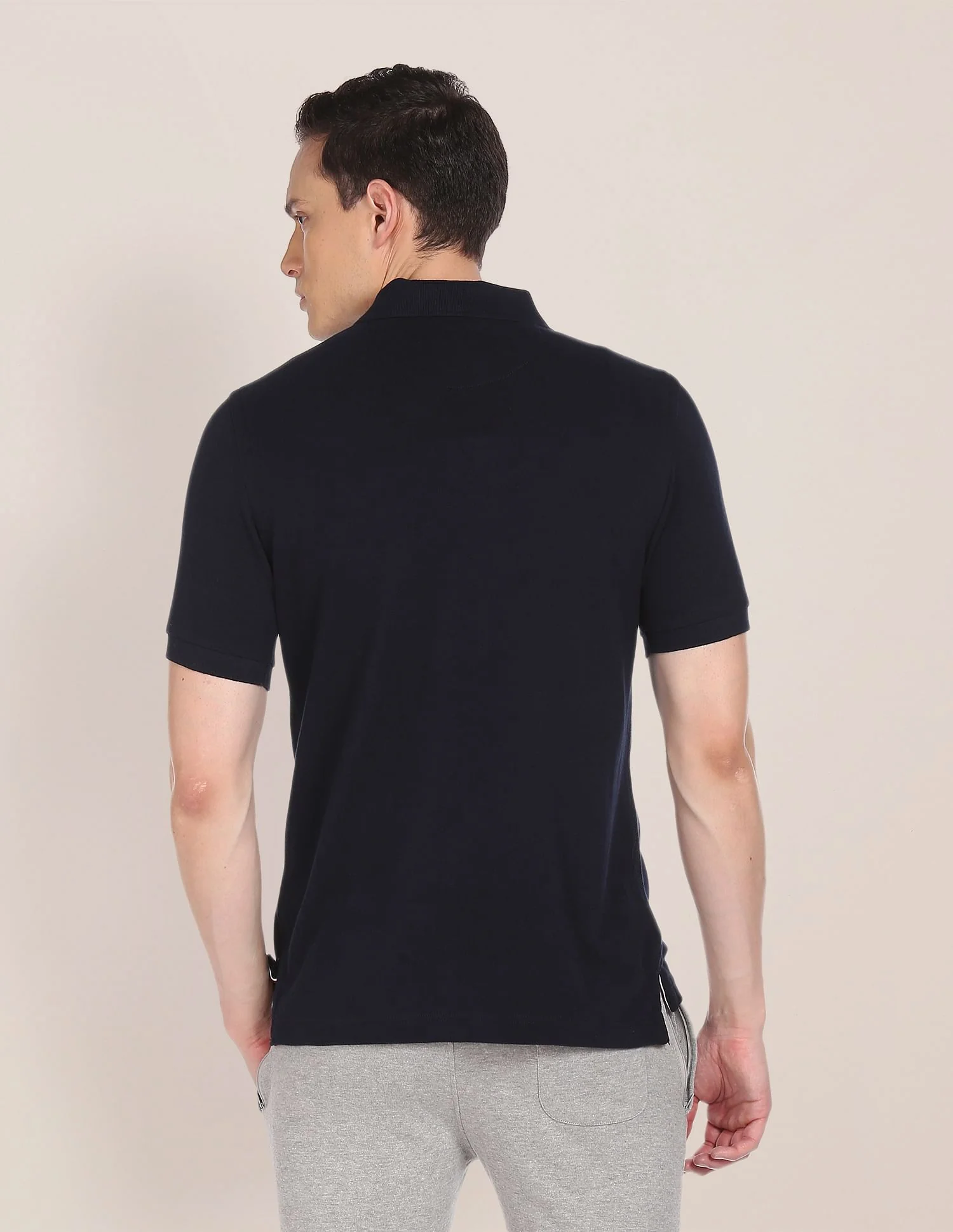 Ribbed Collar Solid Polo Shirt - Image 5