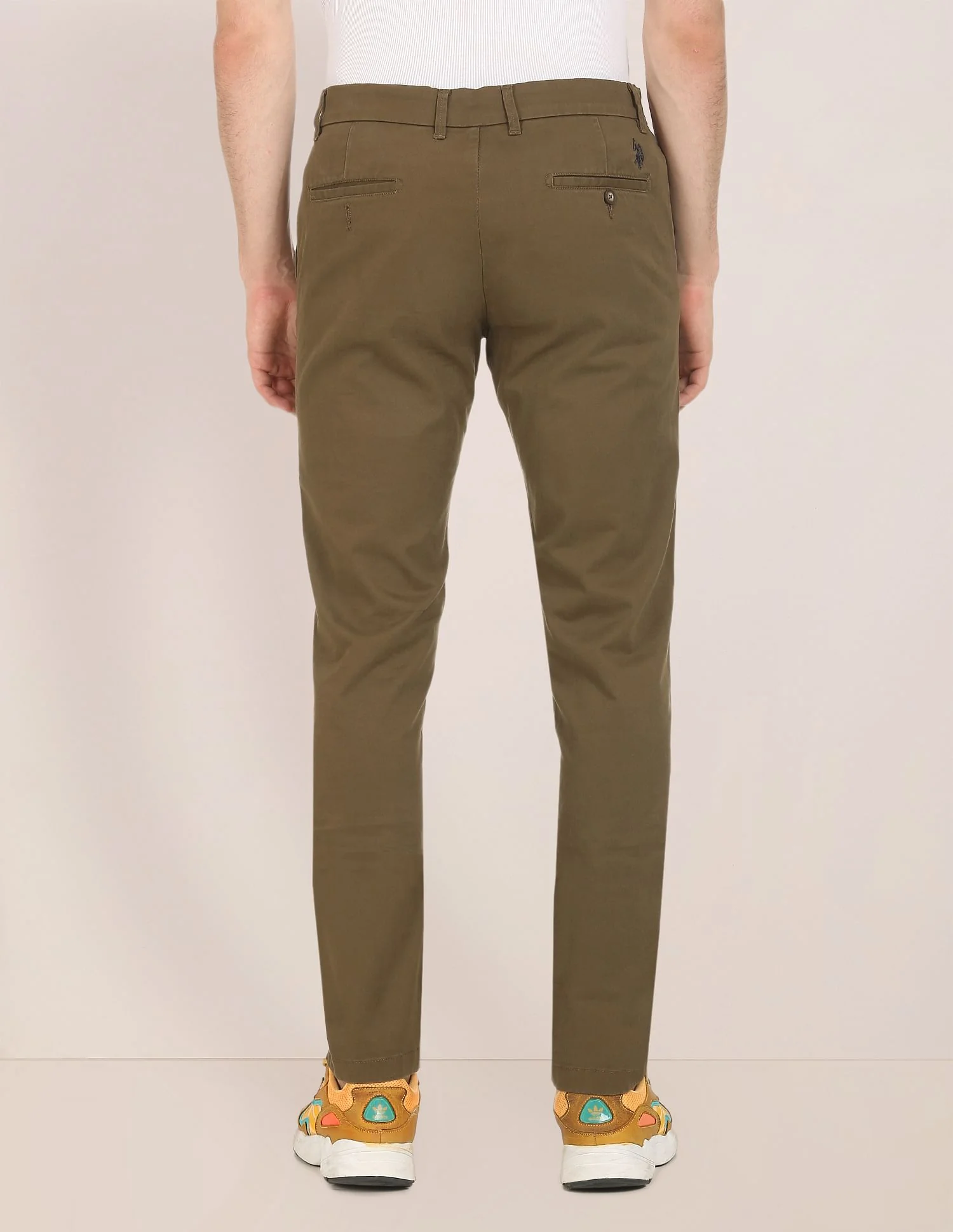 Men Dark Khaki Denver Slim Fit Solid Casual Trousers - Image 4