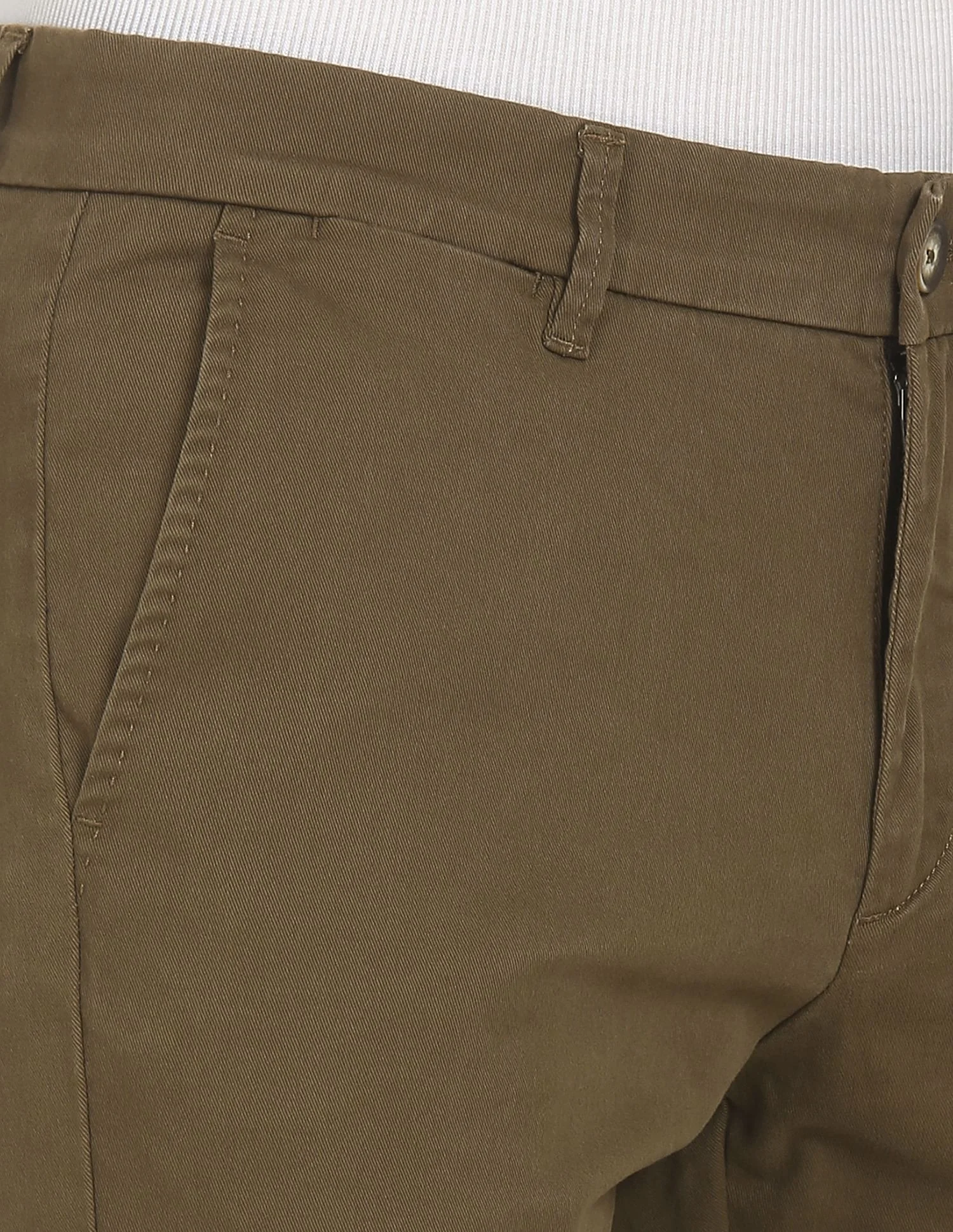 Men Dark Khaki Denver Slim Fit Solid Casual Trousers - Image 6