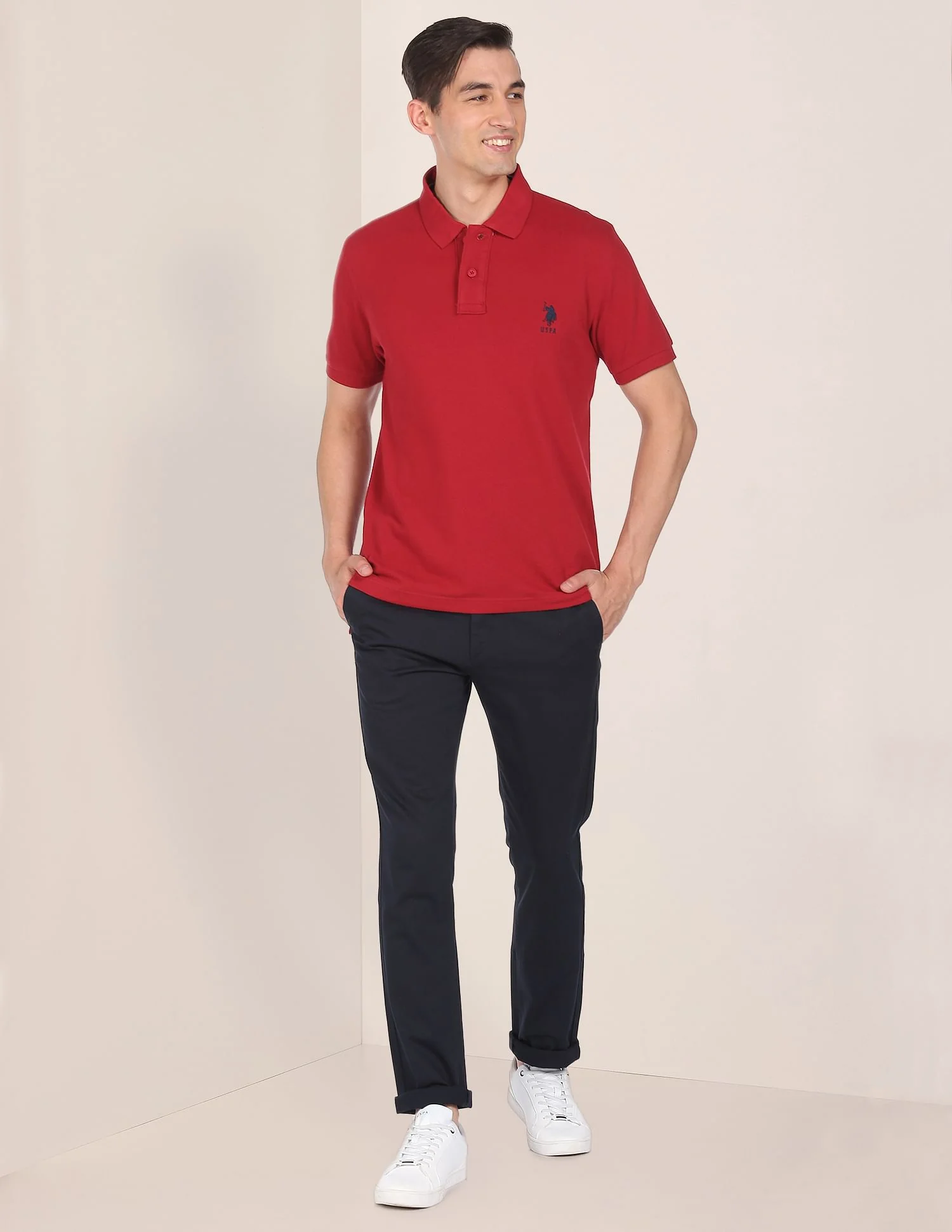Ribbed Collar Solid Polo Shirt - Image 3