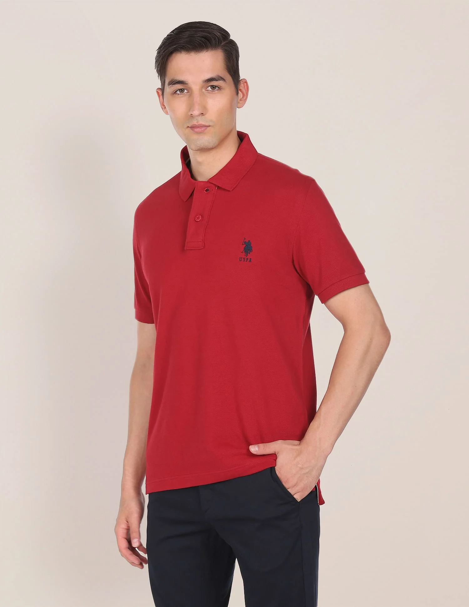 Ribbed Collar Solid Polo Shirt - Image 4