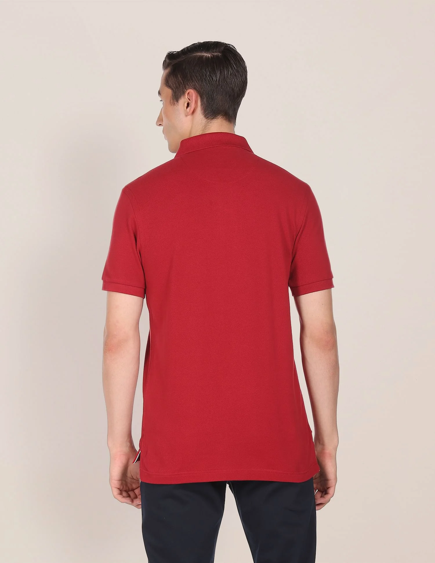 Ribbed Collar Solid Polo Shirt - Image 5