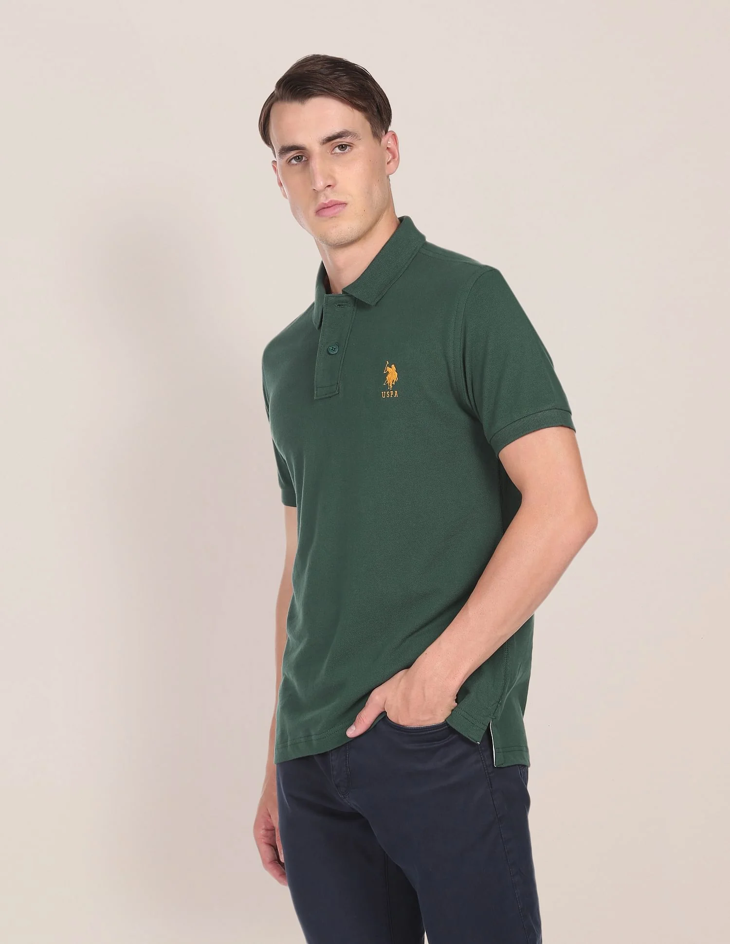 Ribbed Collar Solid Polo Shirt