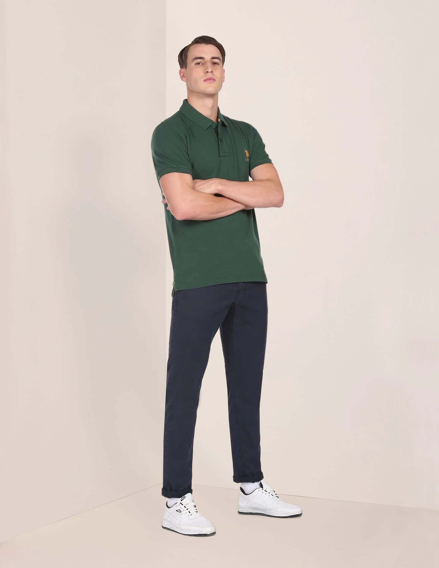 Ribbed Collar Solid Polo Shirt - Image 3