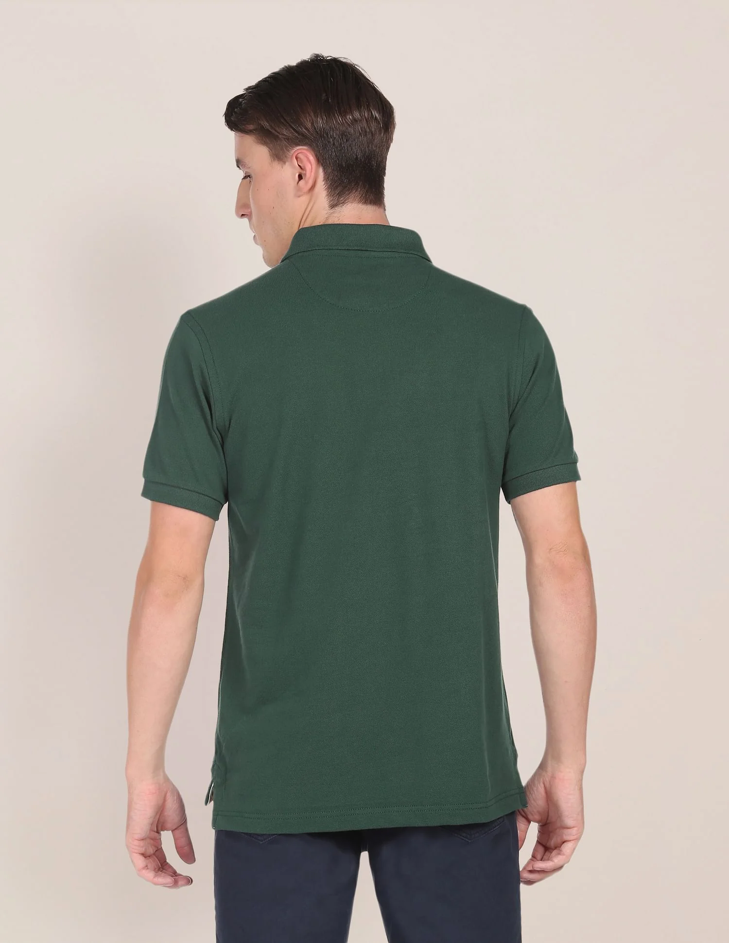 Ribbed Collar Solid Polo Shirt - Image 4