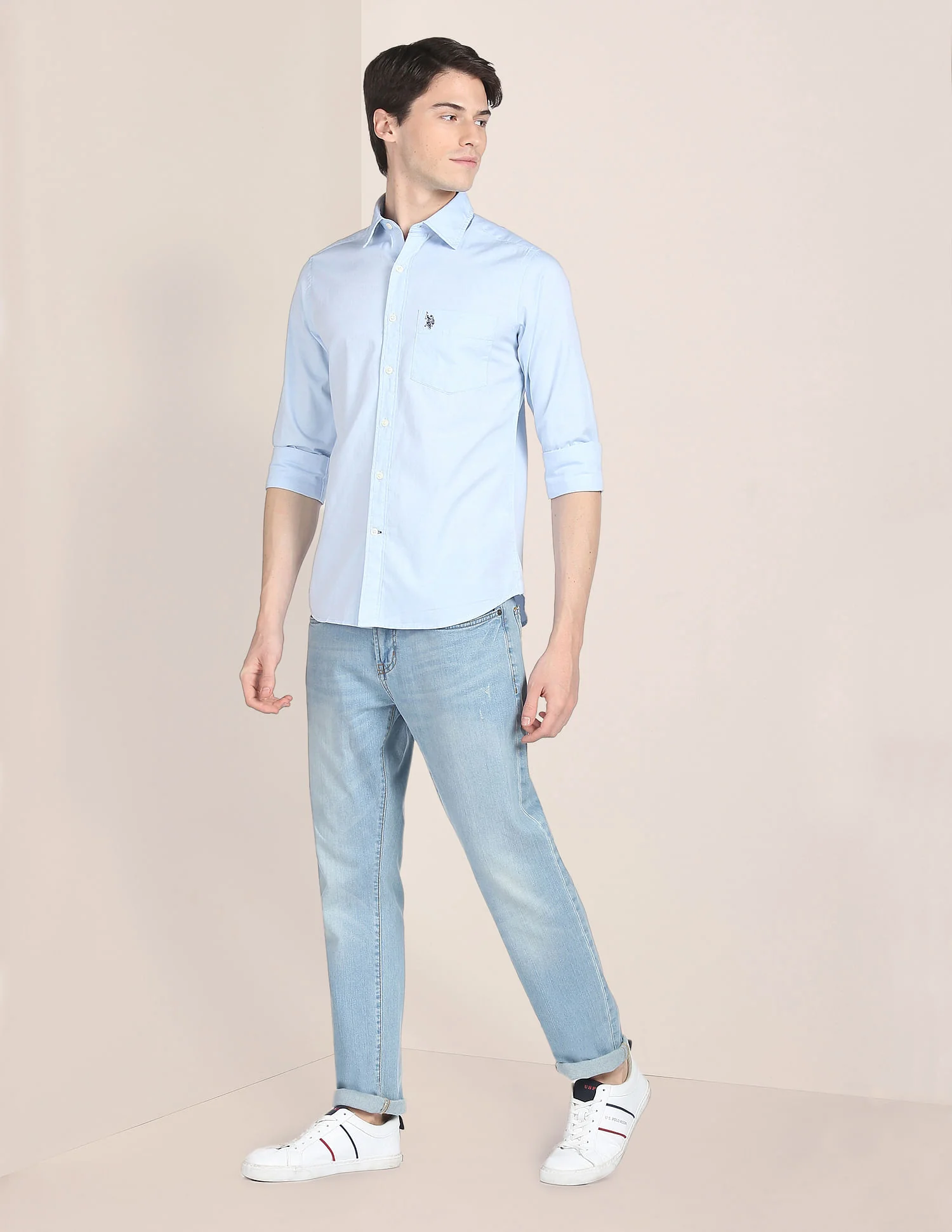 Men Light Blue Oxford Regular Fit Casual Shirt - Image 3