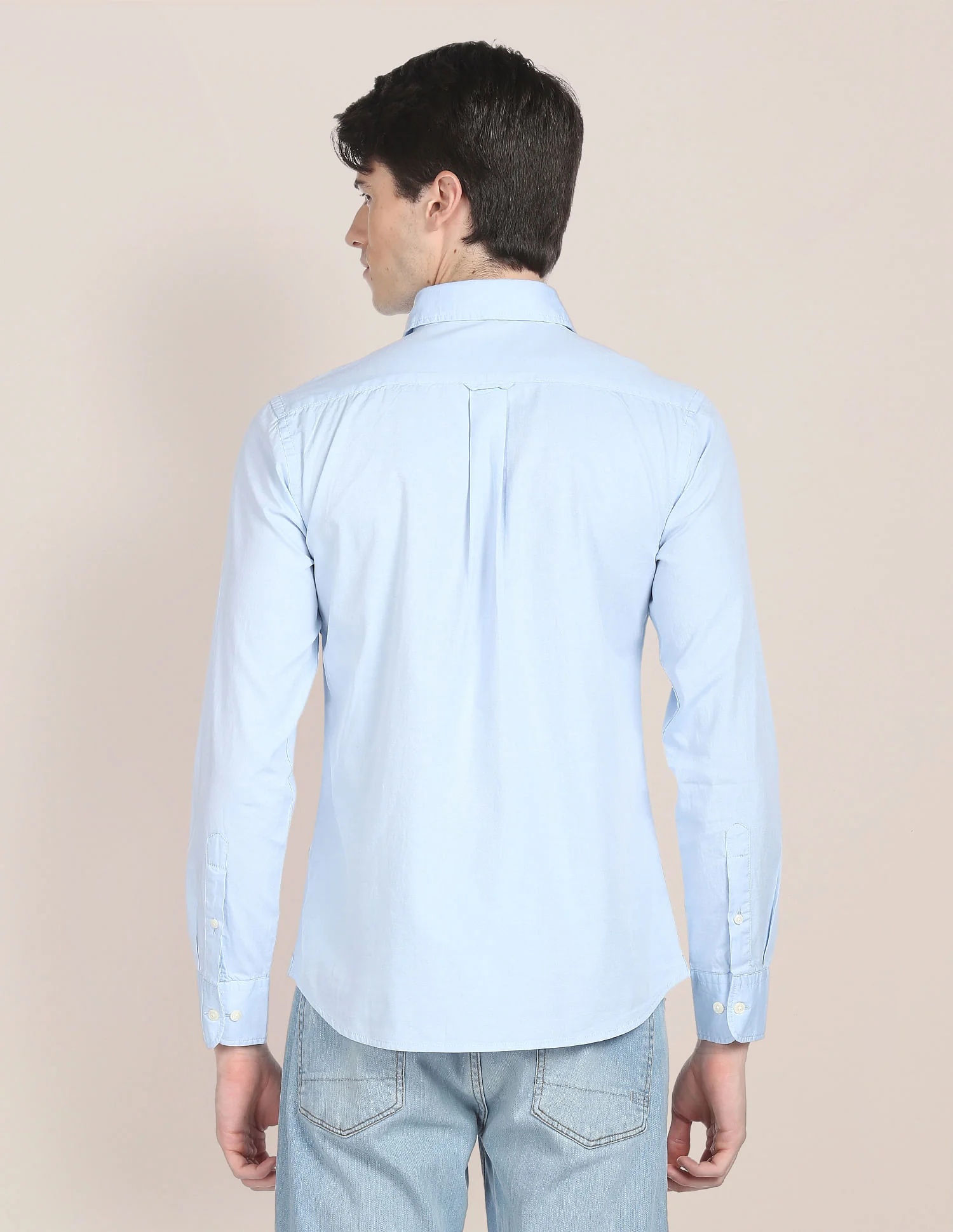 Men Light Blue Oxford Regular Fit Casual Shirt - Image 5