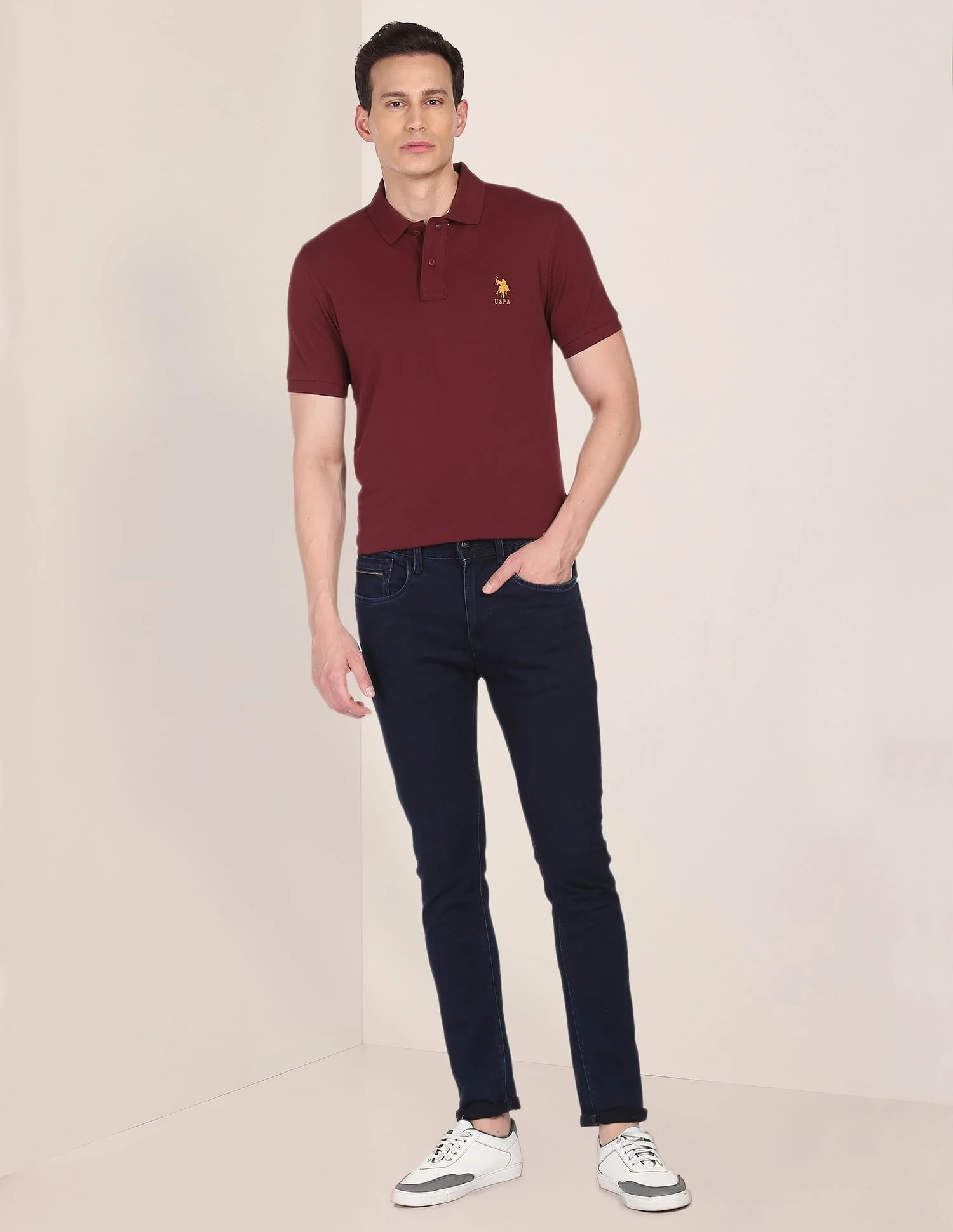 Ribbed Collar Solid Polo Shirt - Image 3