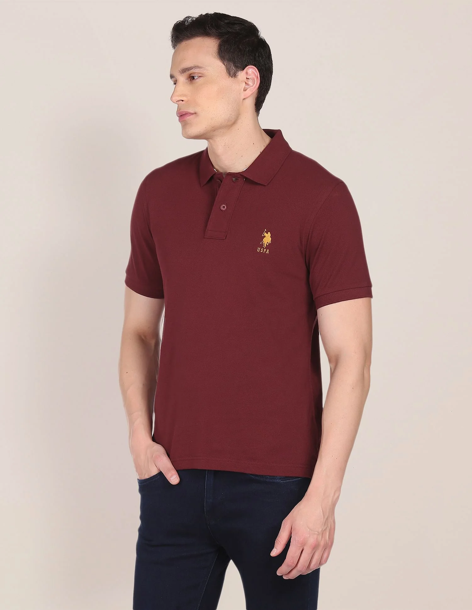 Ribbed Collar Solid Polo Shirt - Image 4