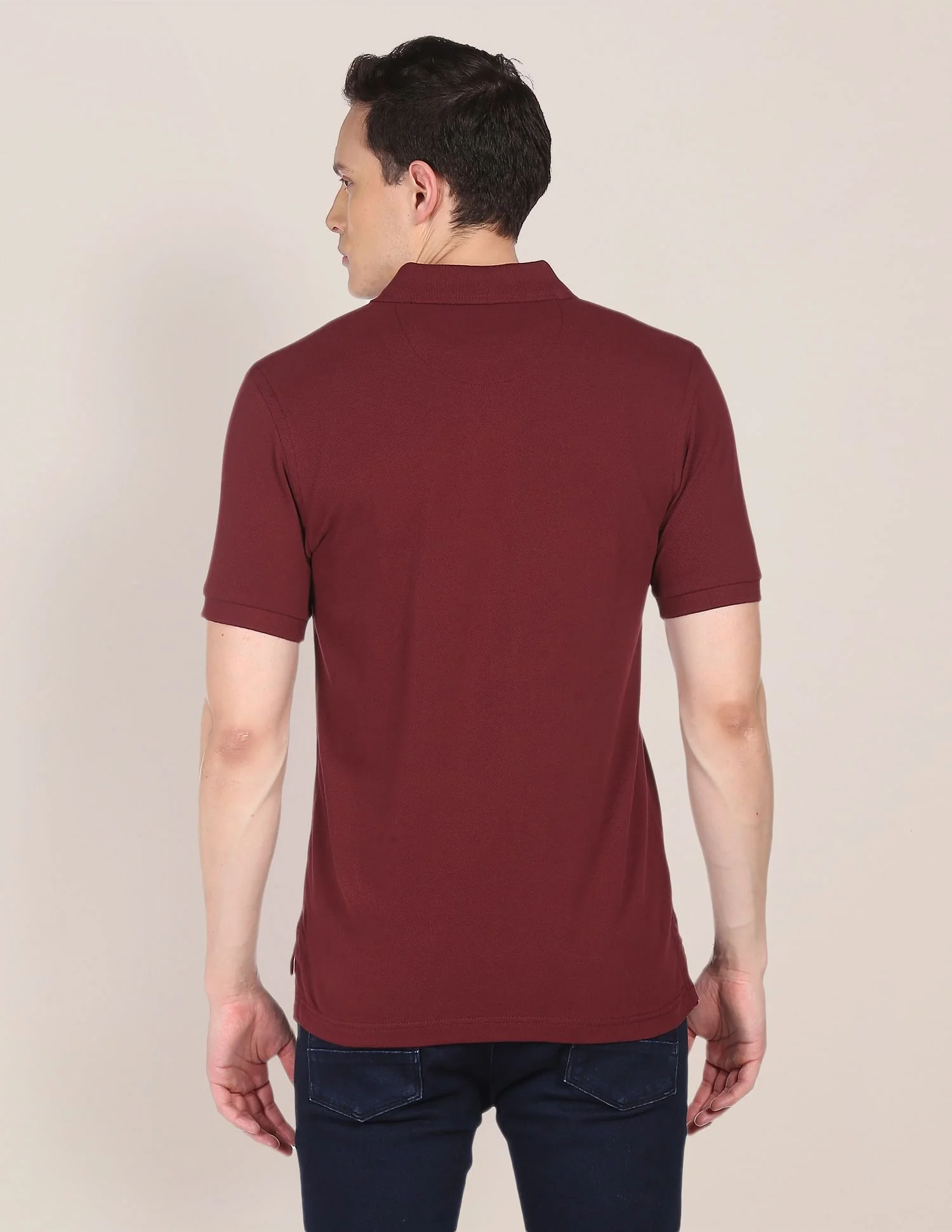 Ribbed Collar Solid Polo Shirt - Image 5