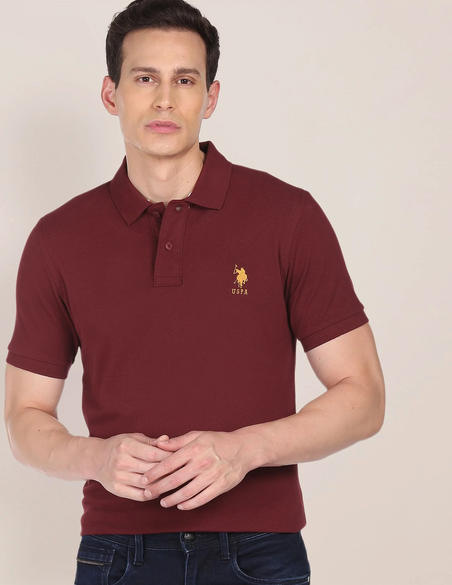 Ribbed Collar Solid Polo Shirt - Image 6