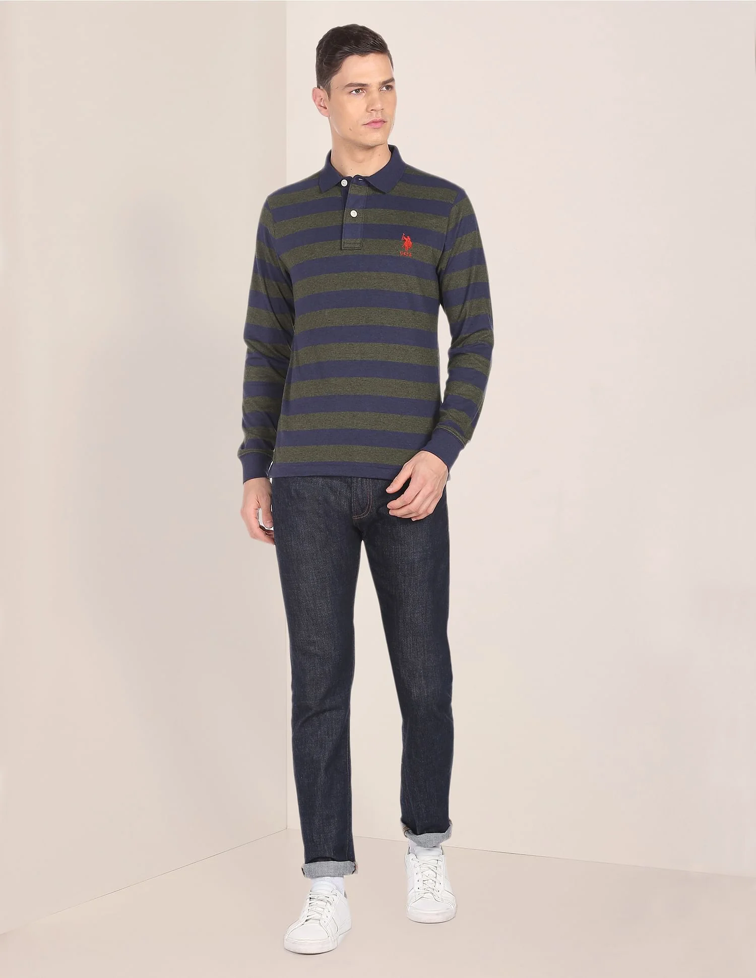 Long Sleeve Horizontal Stripe Polo Shirt - Image 3