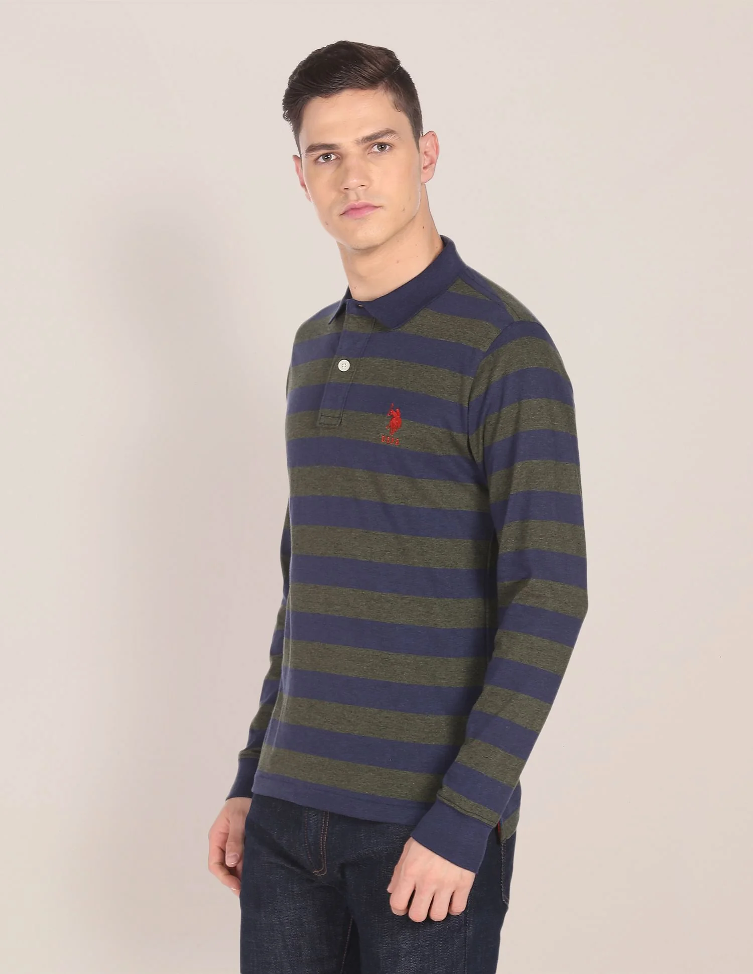 Long Sleeve Horizontal Stripe Polo Shirt - Image 4