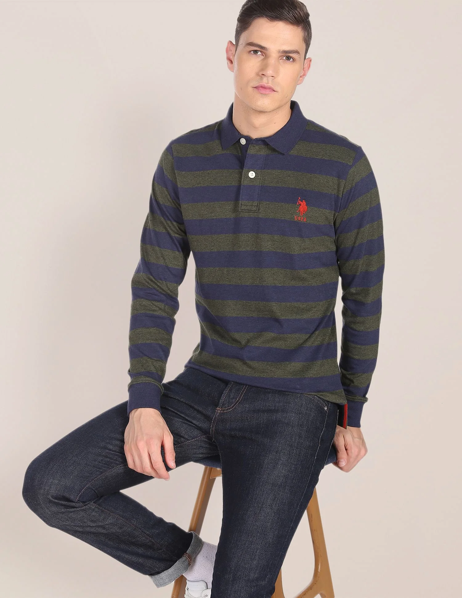 Long Sleeve Horizontal Stripe Polo Shirt - Image 6