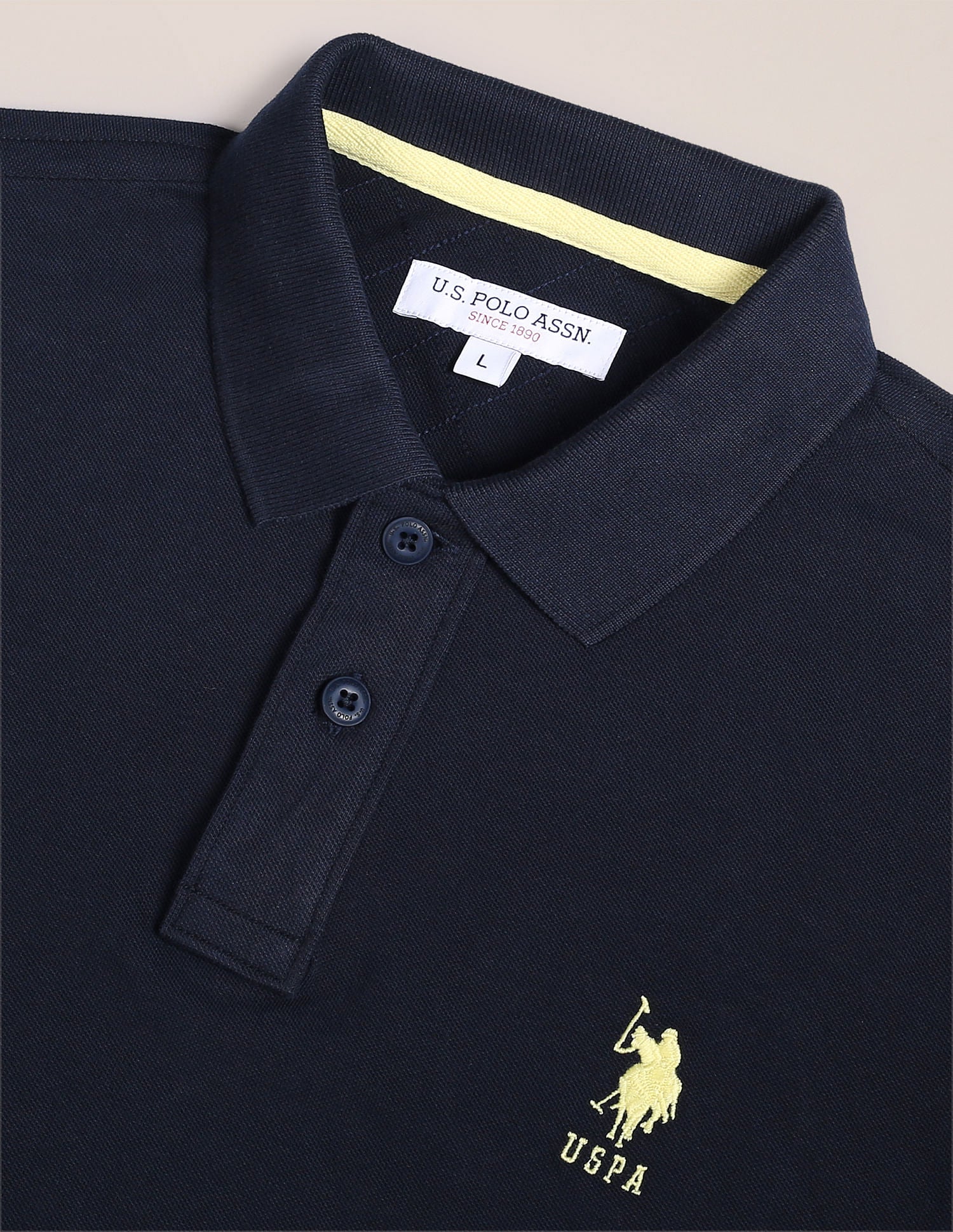 Men Navy Blue Pique Solid Polo Shirt - Image 2