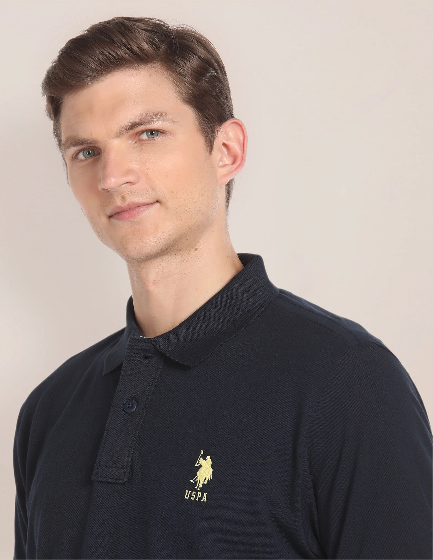 Men Navy Blue Pique Solid Polo Shirt - Image 7
