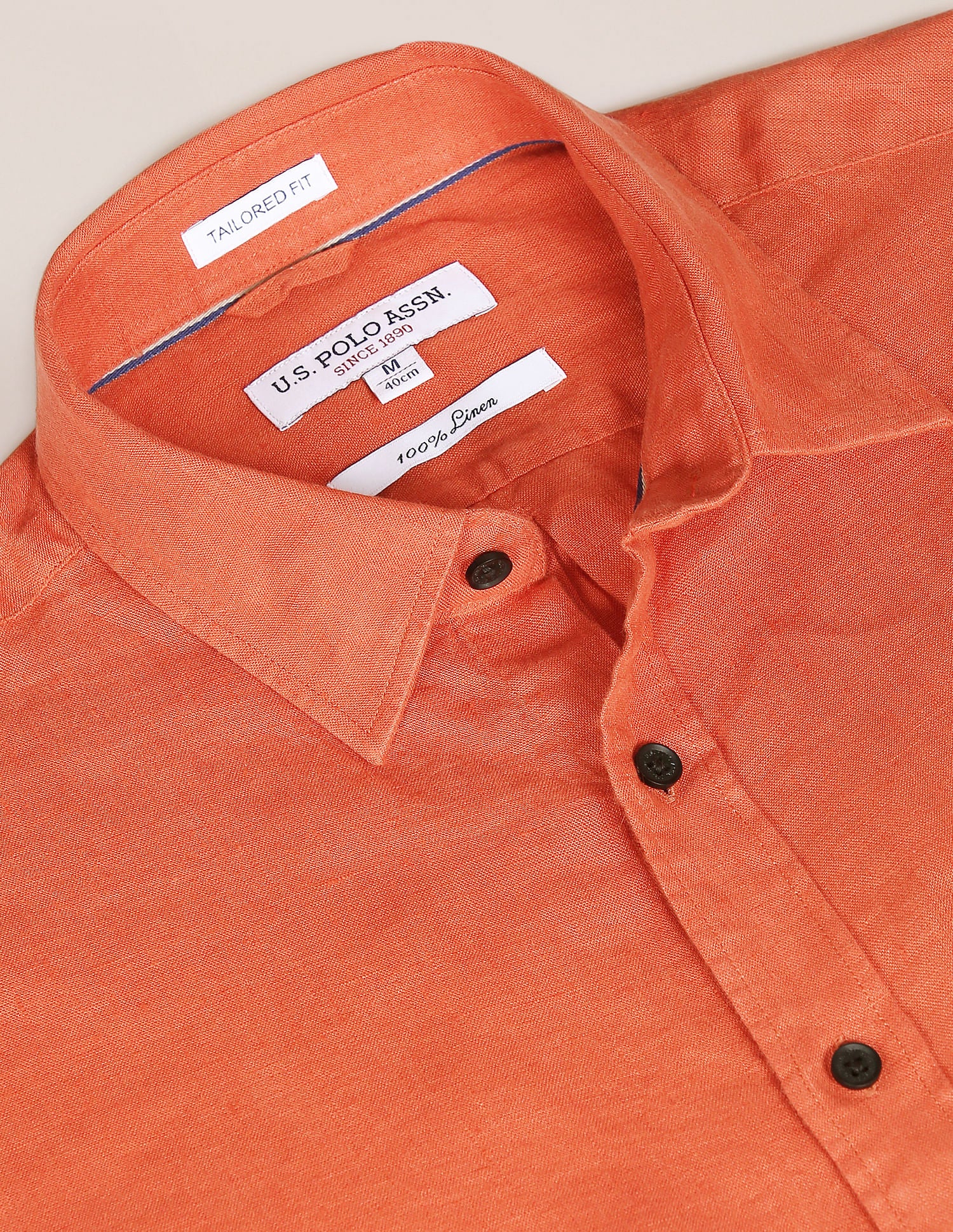 Men Orange Linen Solid Casual Shirt - Image 2