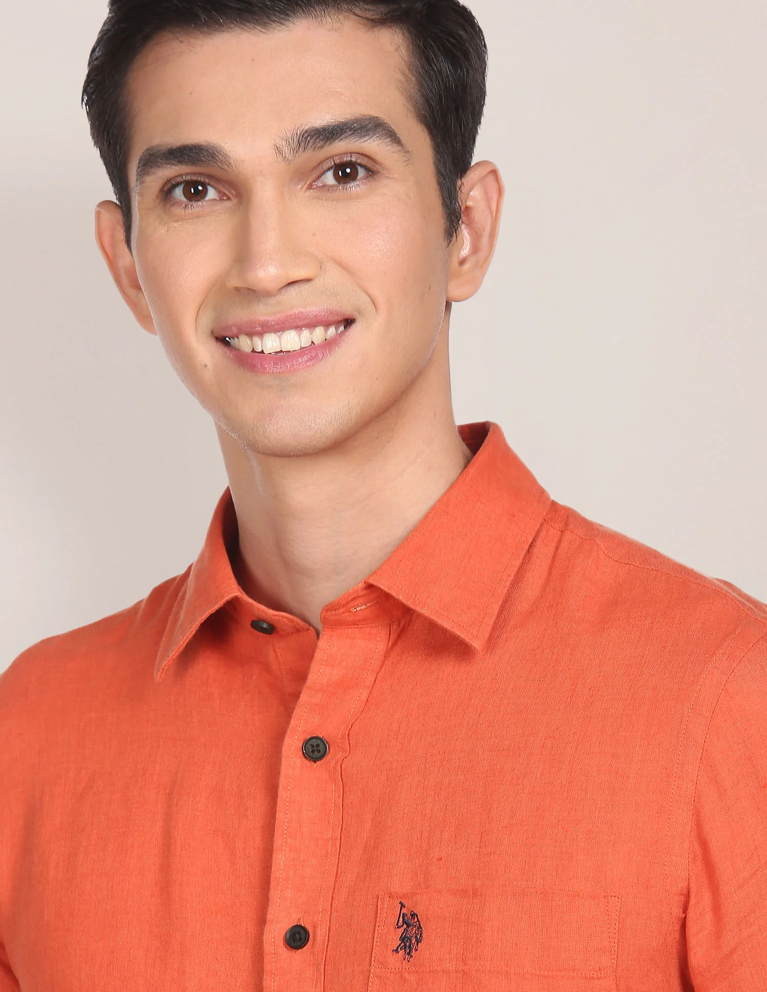 Men Orange Linen Solid Casual Shirt - Image 6