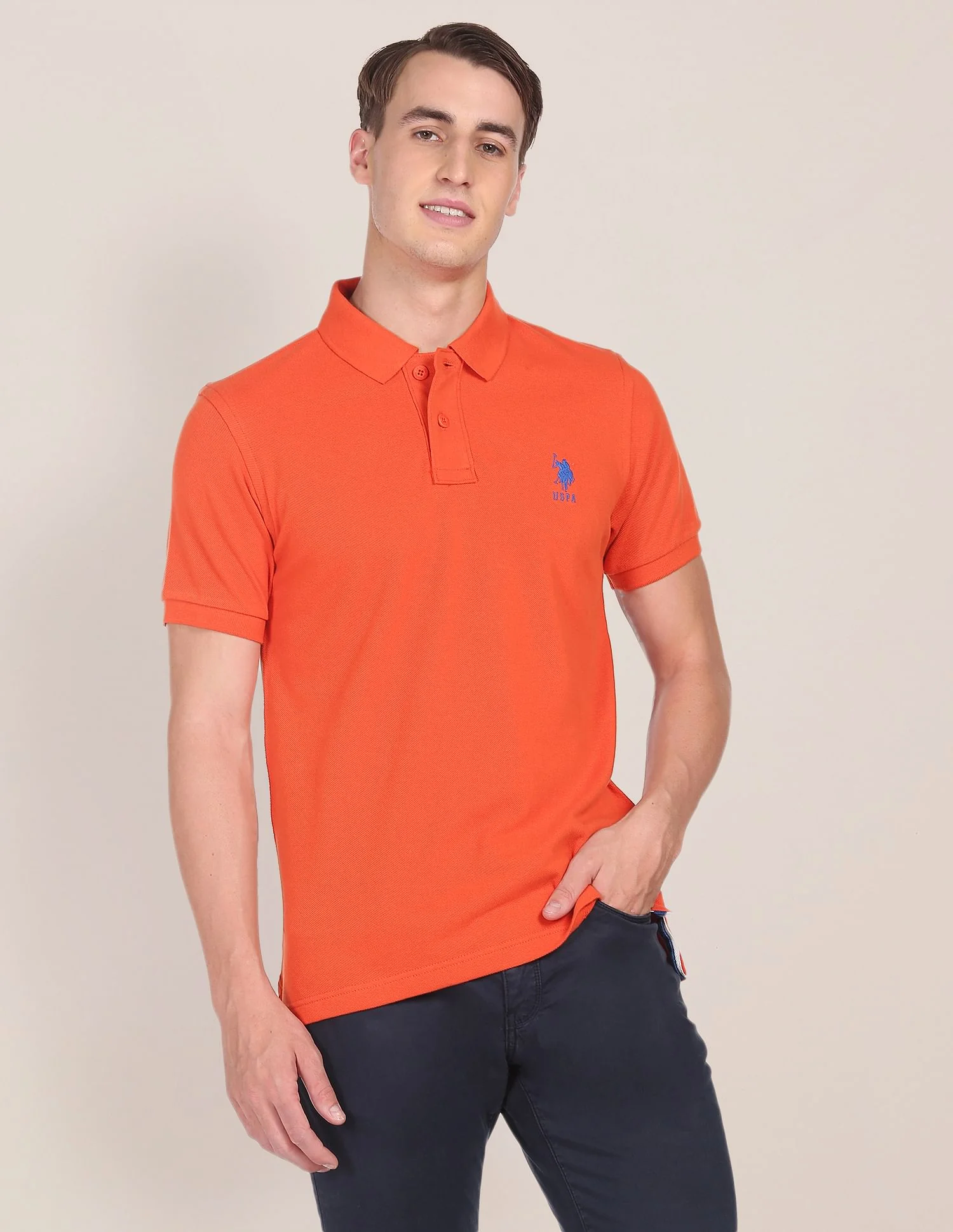 Ribbed Collar Solid Polo Shirt
