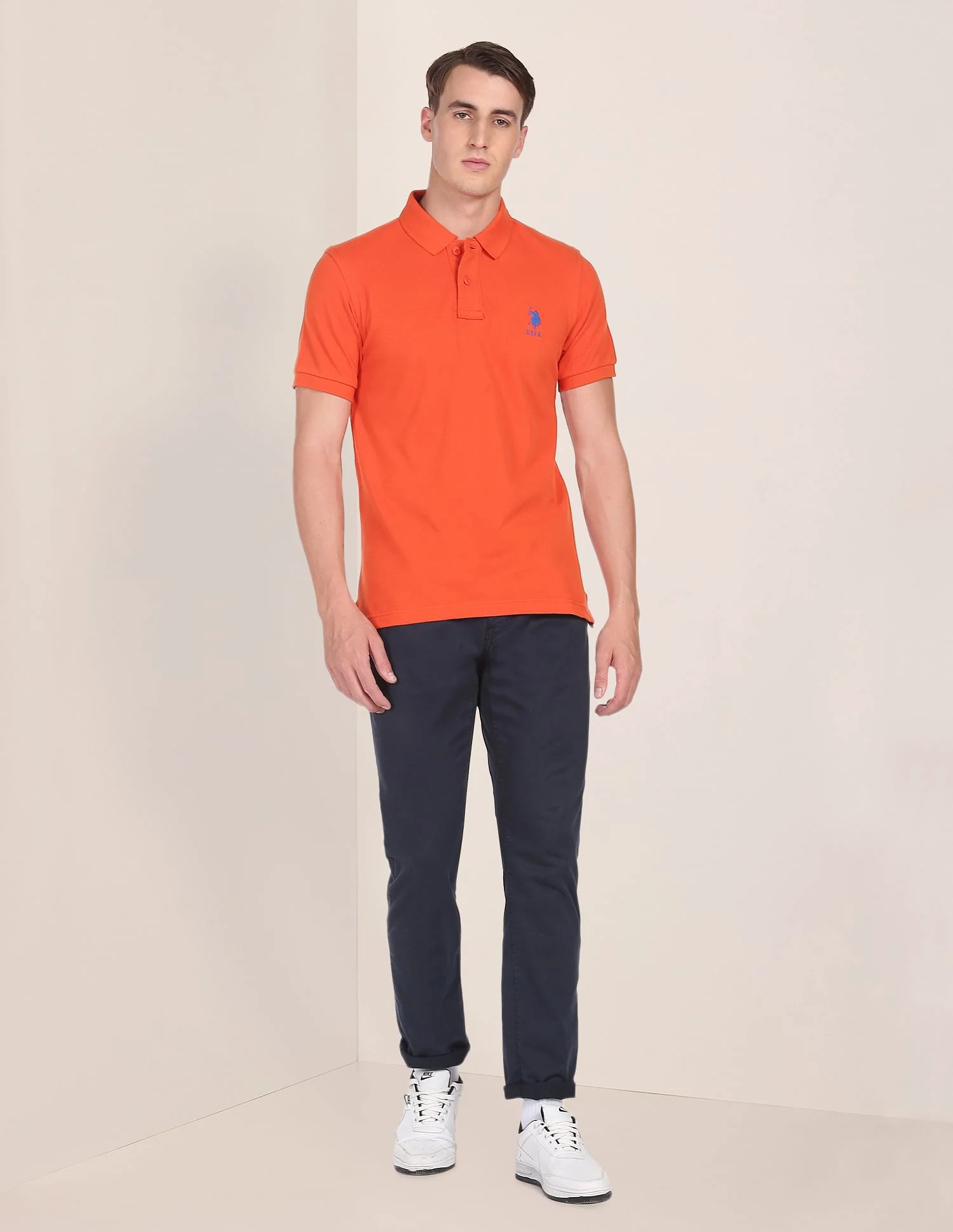 Ribbed Collar Solid Polo Shirt - Image 3