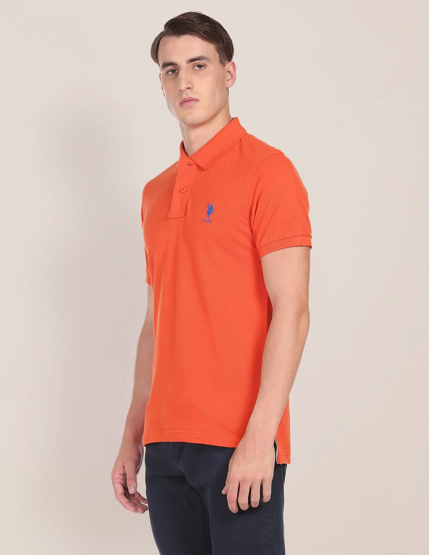 Ribbed Collar Solid Polo Shirt - Image 4