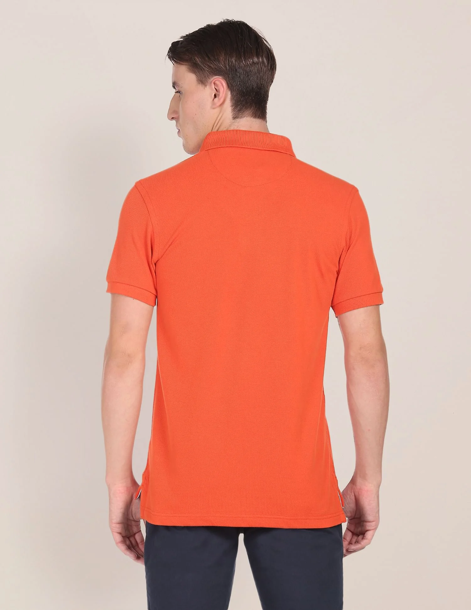Ribbed Collar Solid Polo Shirt - Image 5