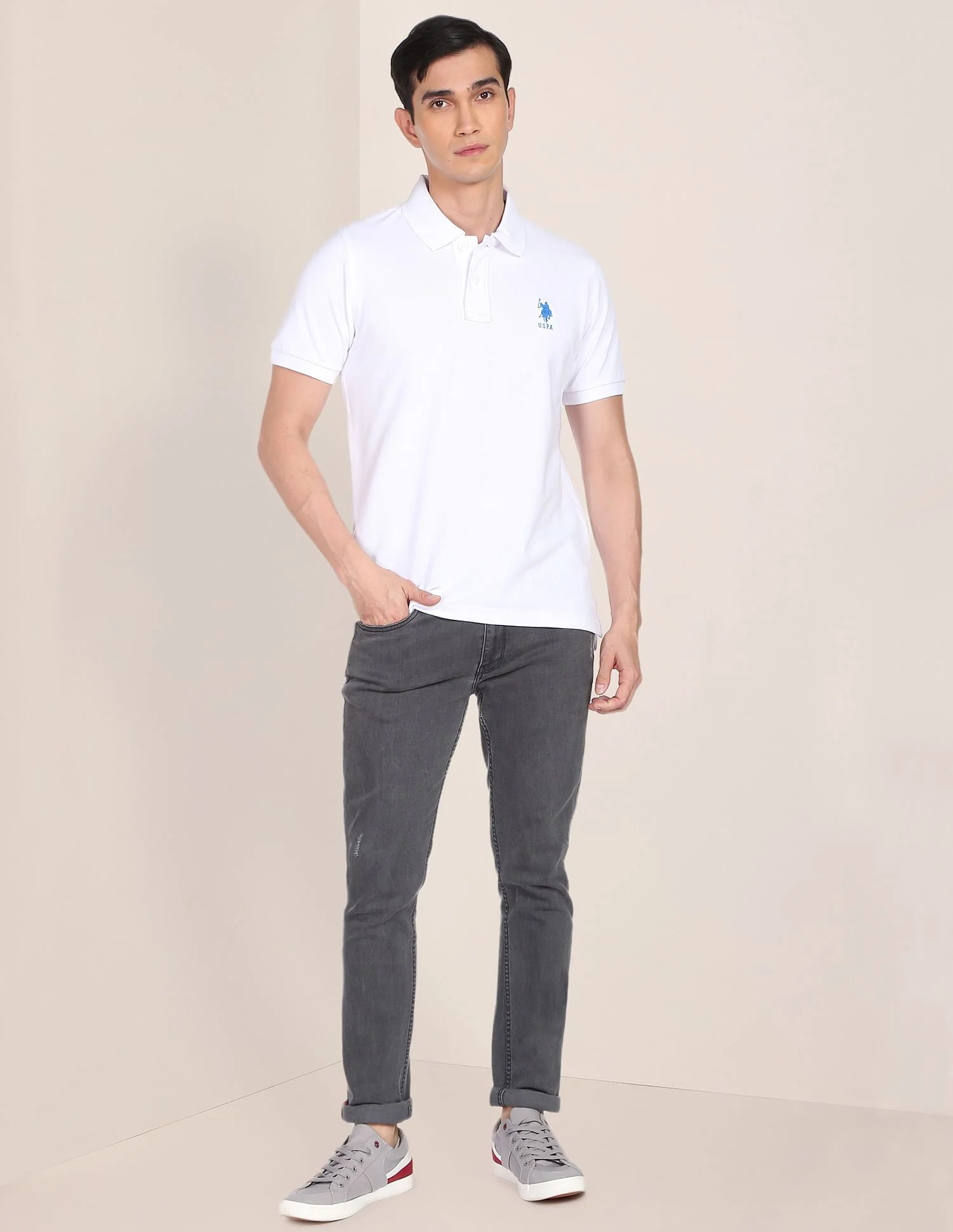 Ribbed Collar Solid Polo Shirt - Image 3