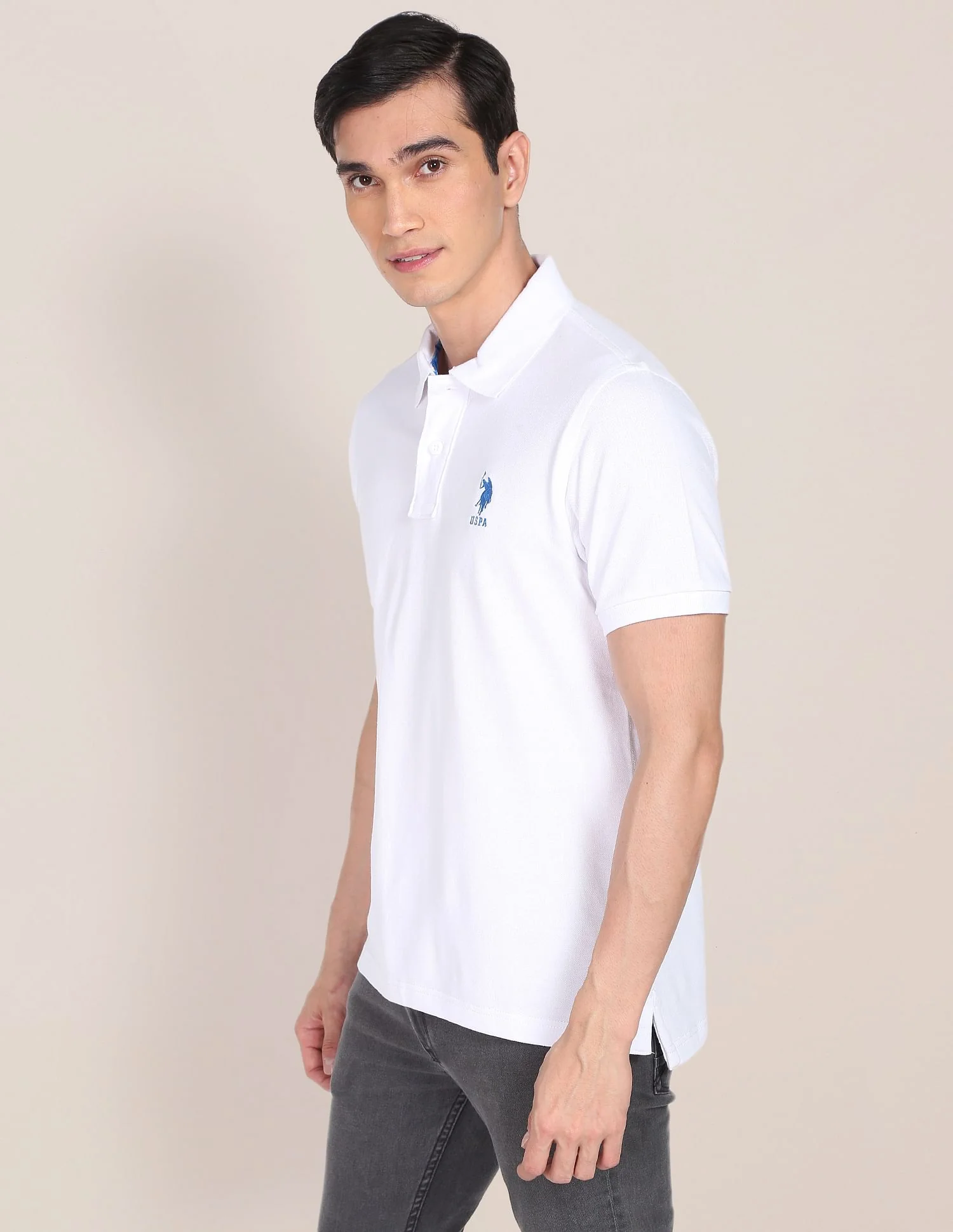 Ribbed Collar Solid Polo Shirt - Image 4
