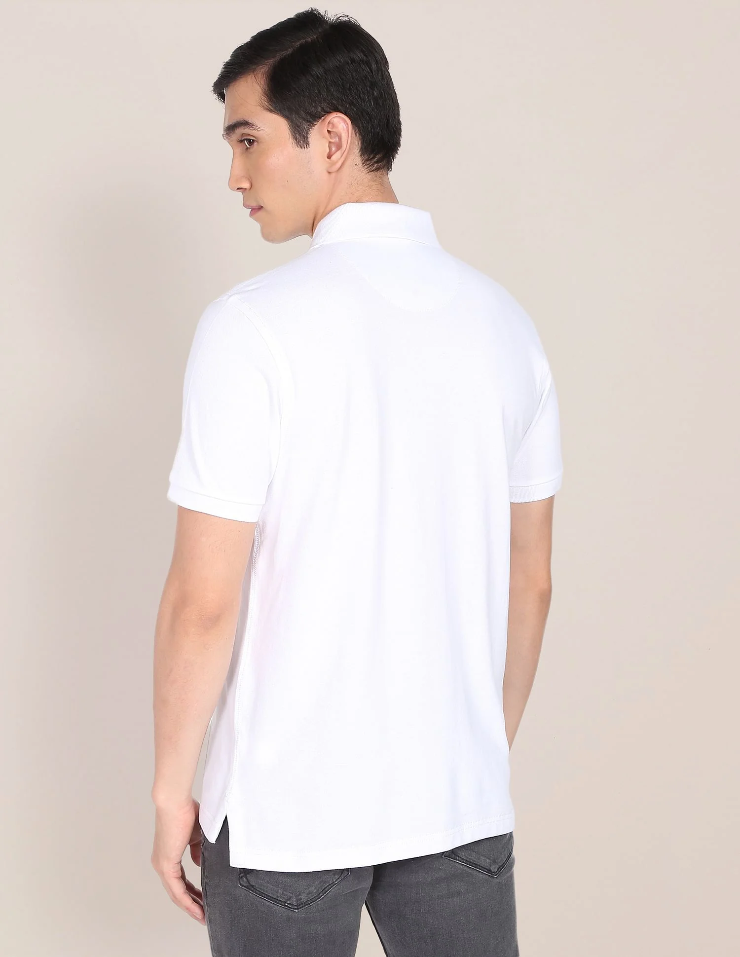 Ribbed Collar Solid Polo Shirt - Image 5