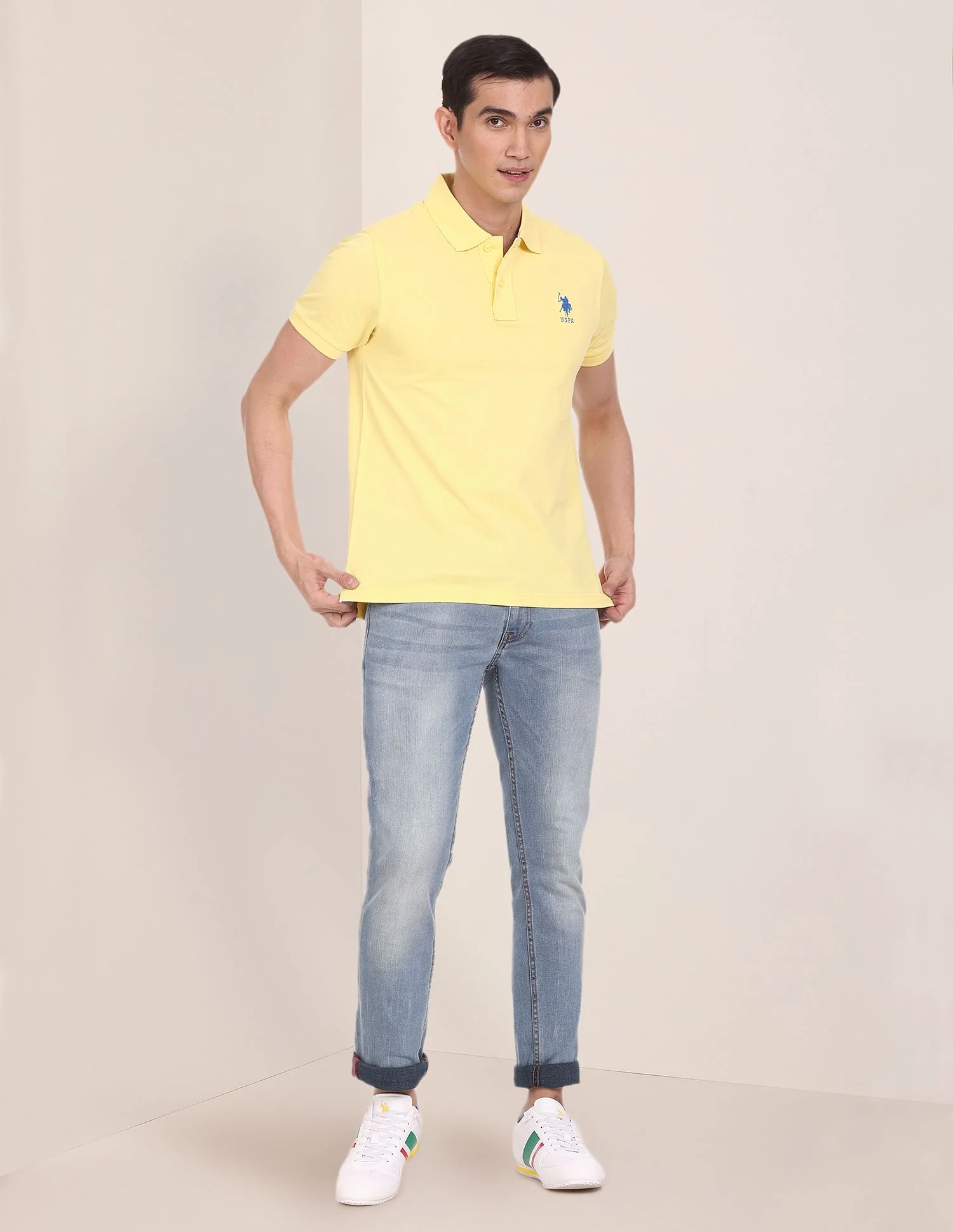 Ribbed Collar Solid Polo Shirt - Image 3