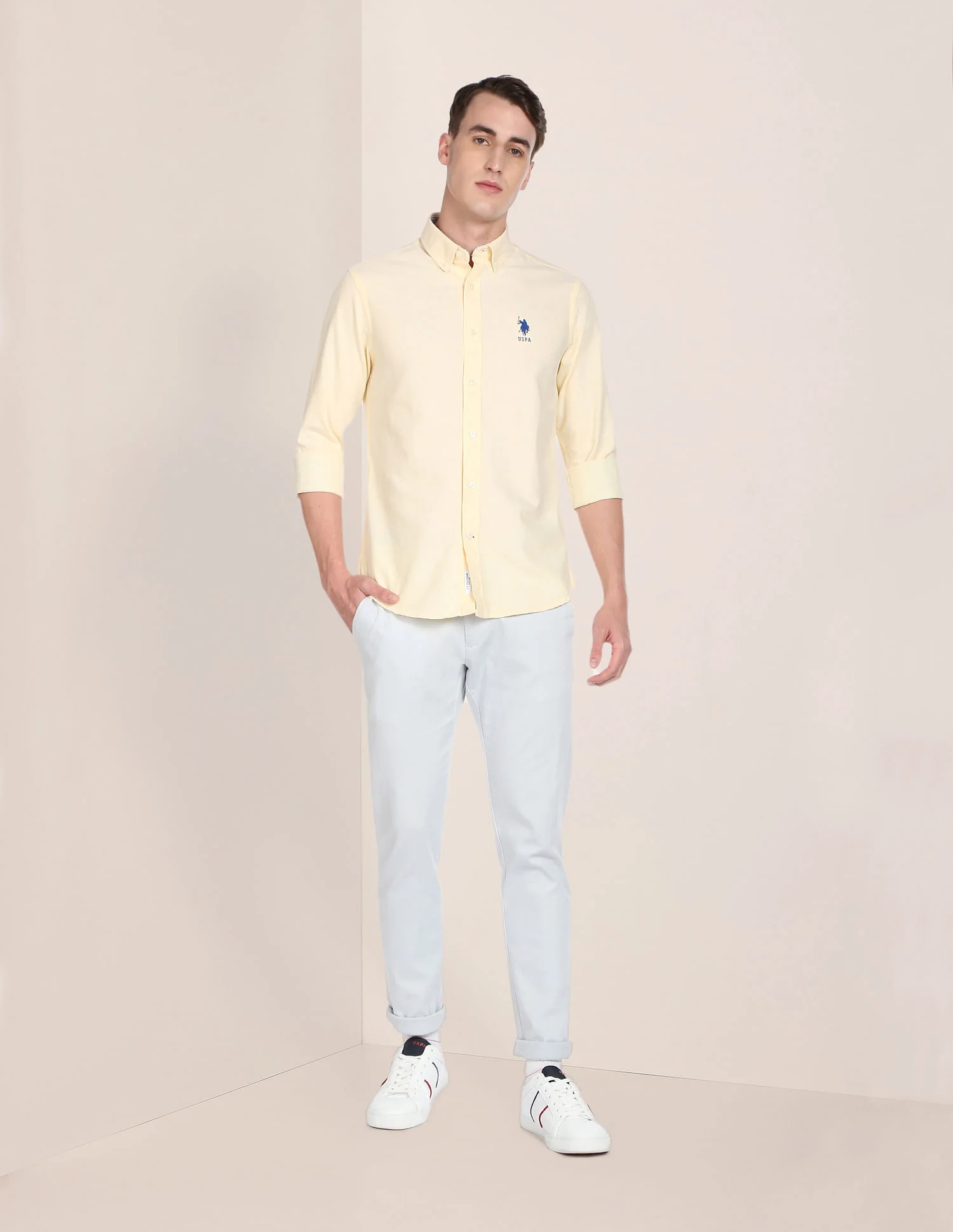Men Yellow Solid Twill Weave Casual Shirt - Image 3