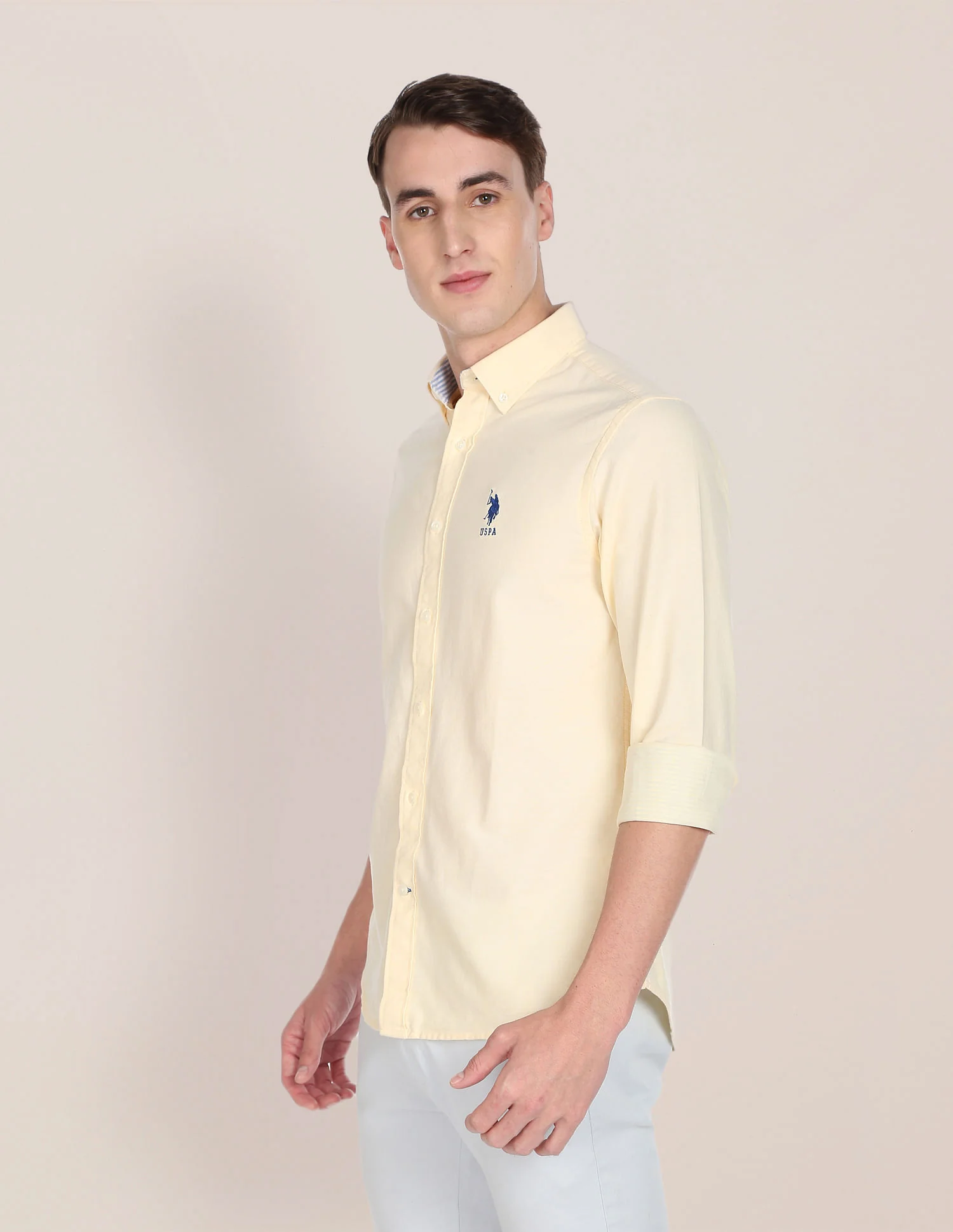 Men Yellow Solid Twill Weave Casual Shirt - Image 4