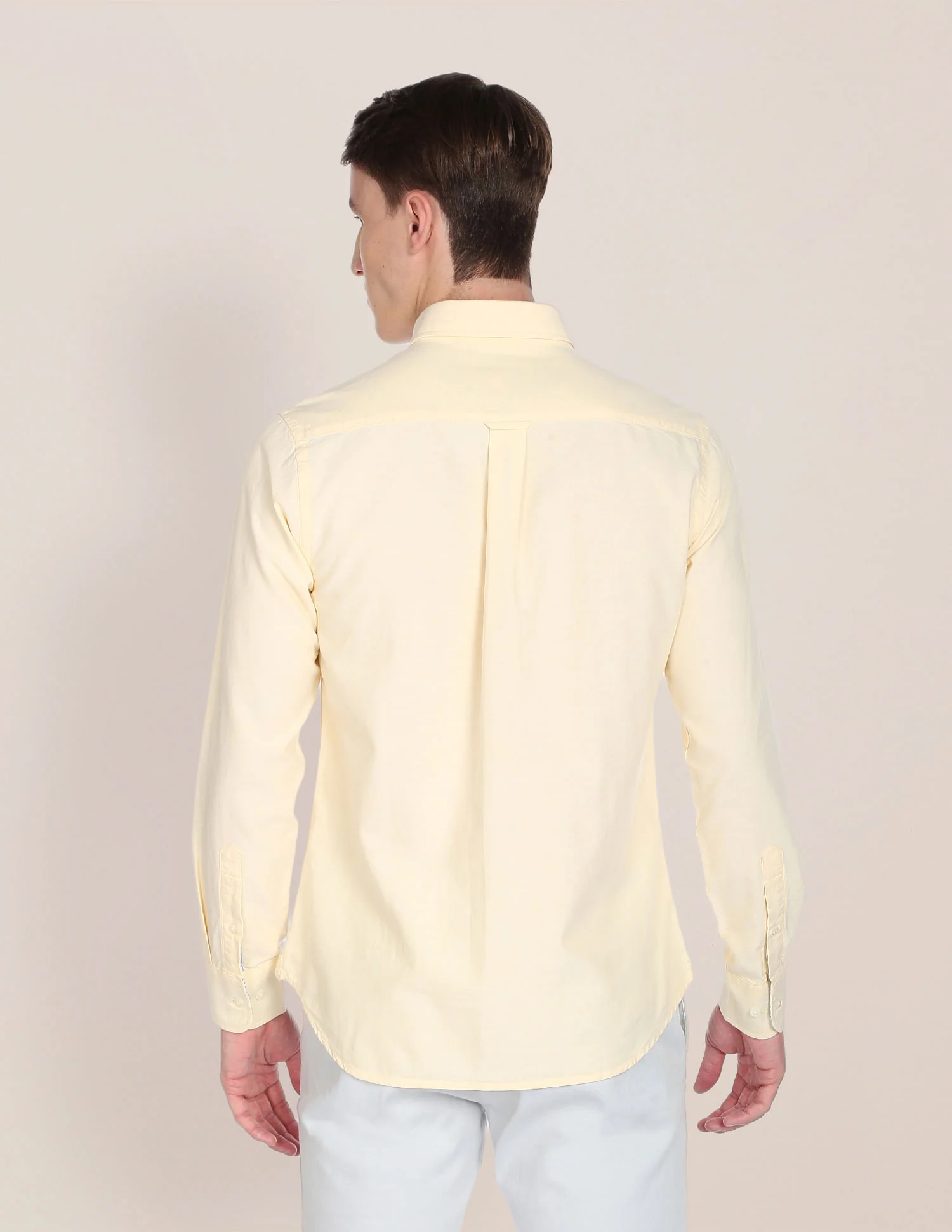 Men Yellow Solid Twill Weave Casual Shirt - Image 5