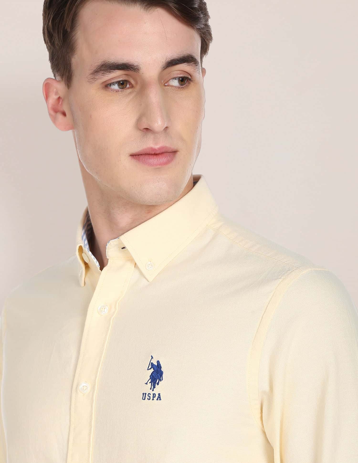 Men Yellow Solid Twill Weave Casual Shirt - Image 6
