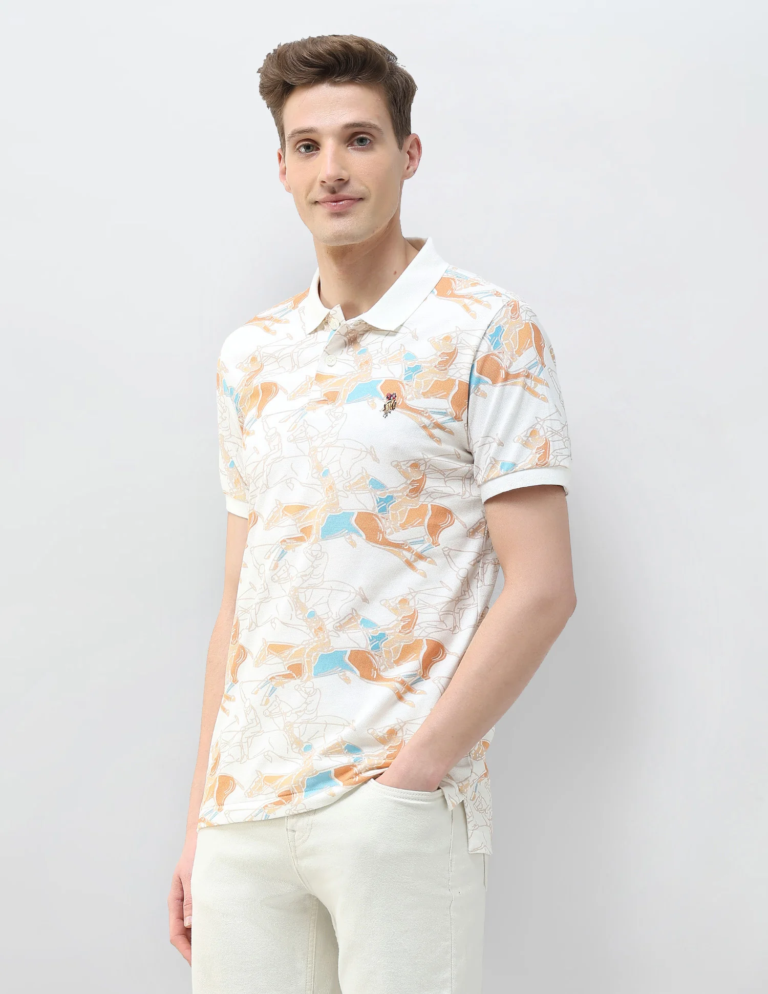 Abstract Printed Motel On The Coast Polo Shirt - Image 4