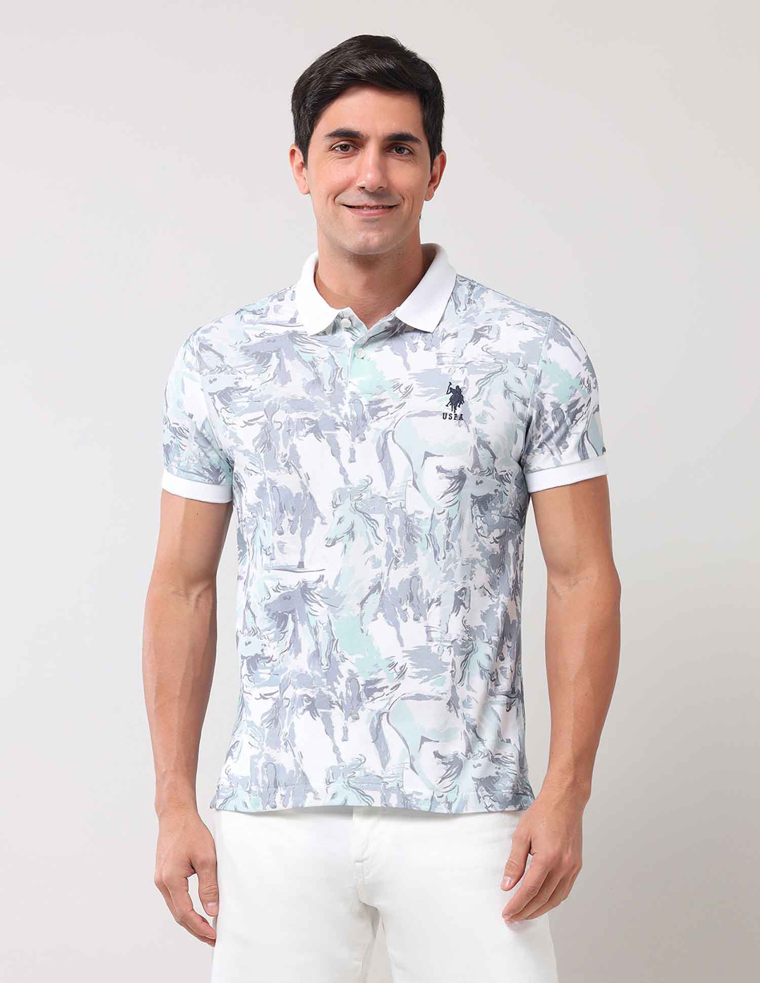 Abstract Printed Muscle Fit Polo Shirt - Image 6