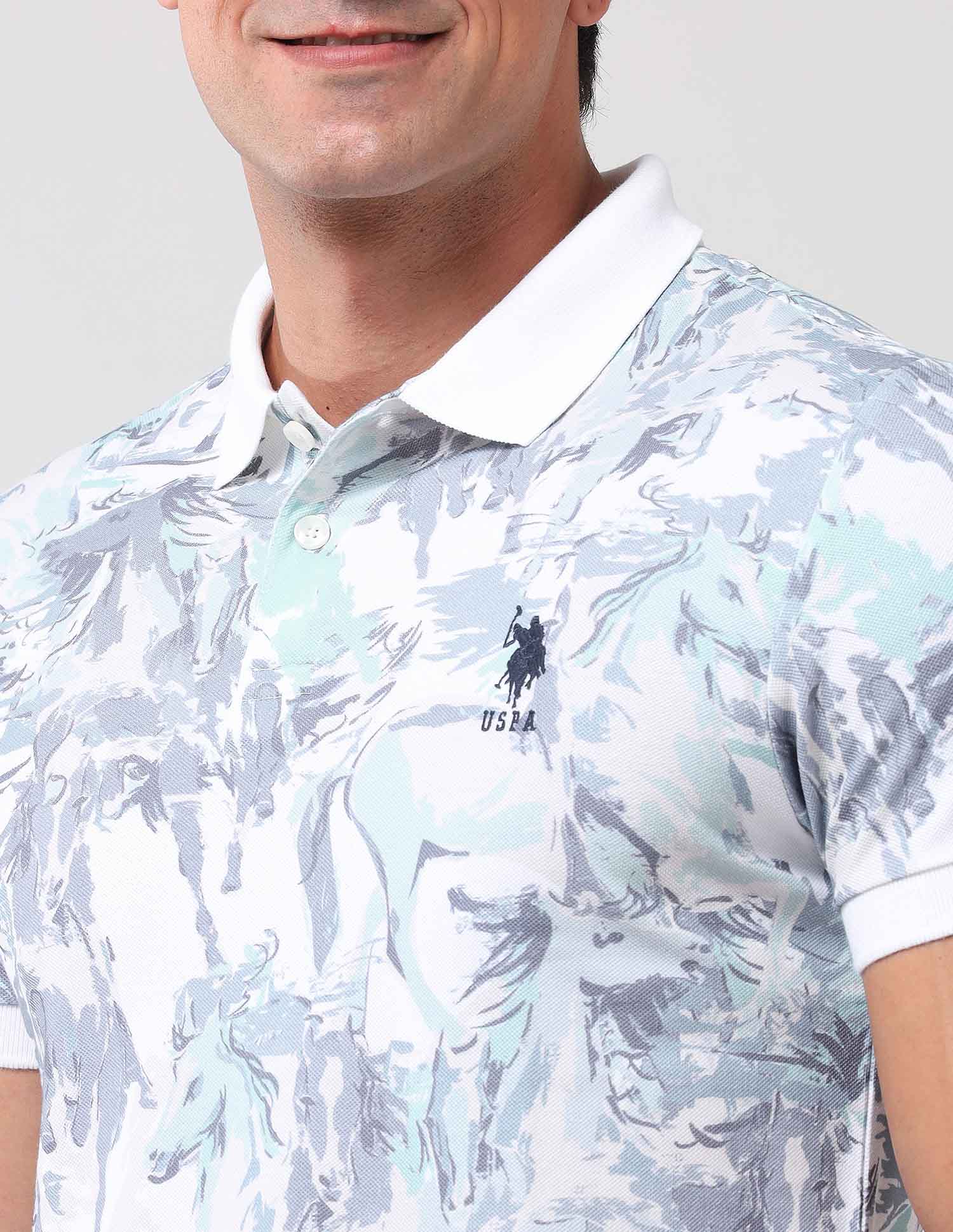 Abstract Printed Muscle Fit Polo Shirt - Image 7