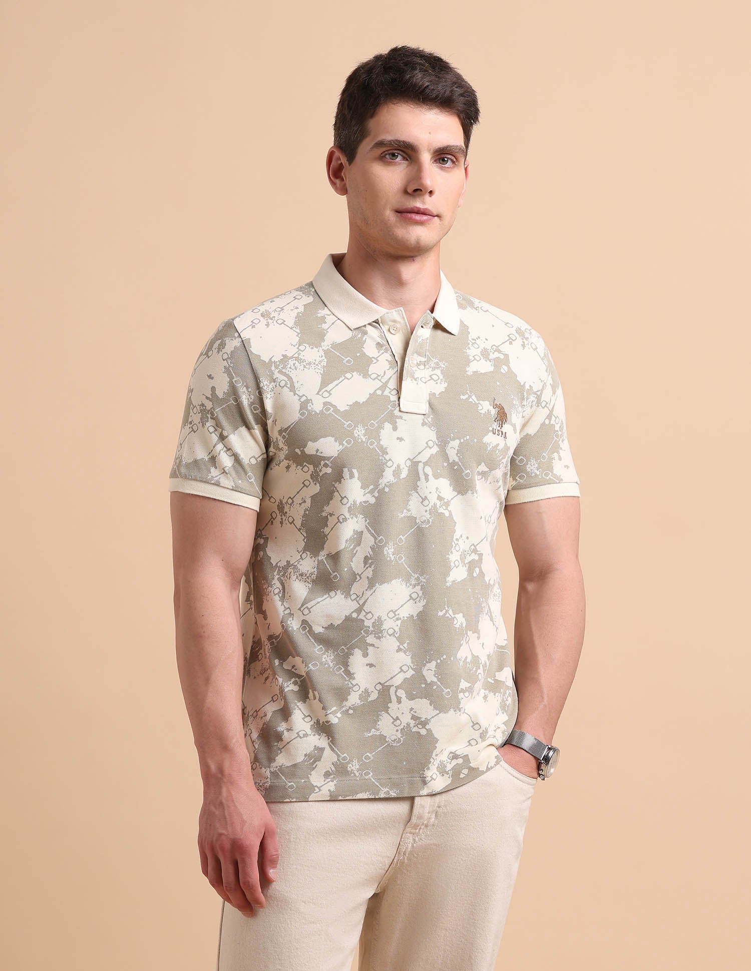 Abstract Printed Pure Cotton Polo Shirt