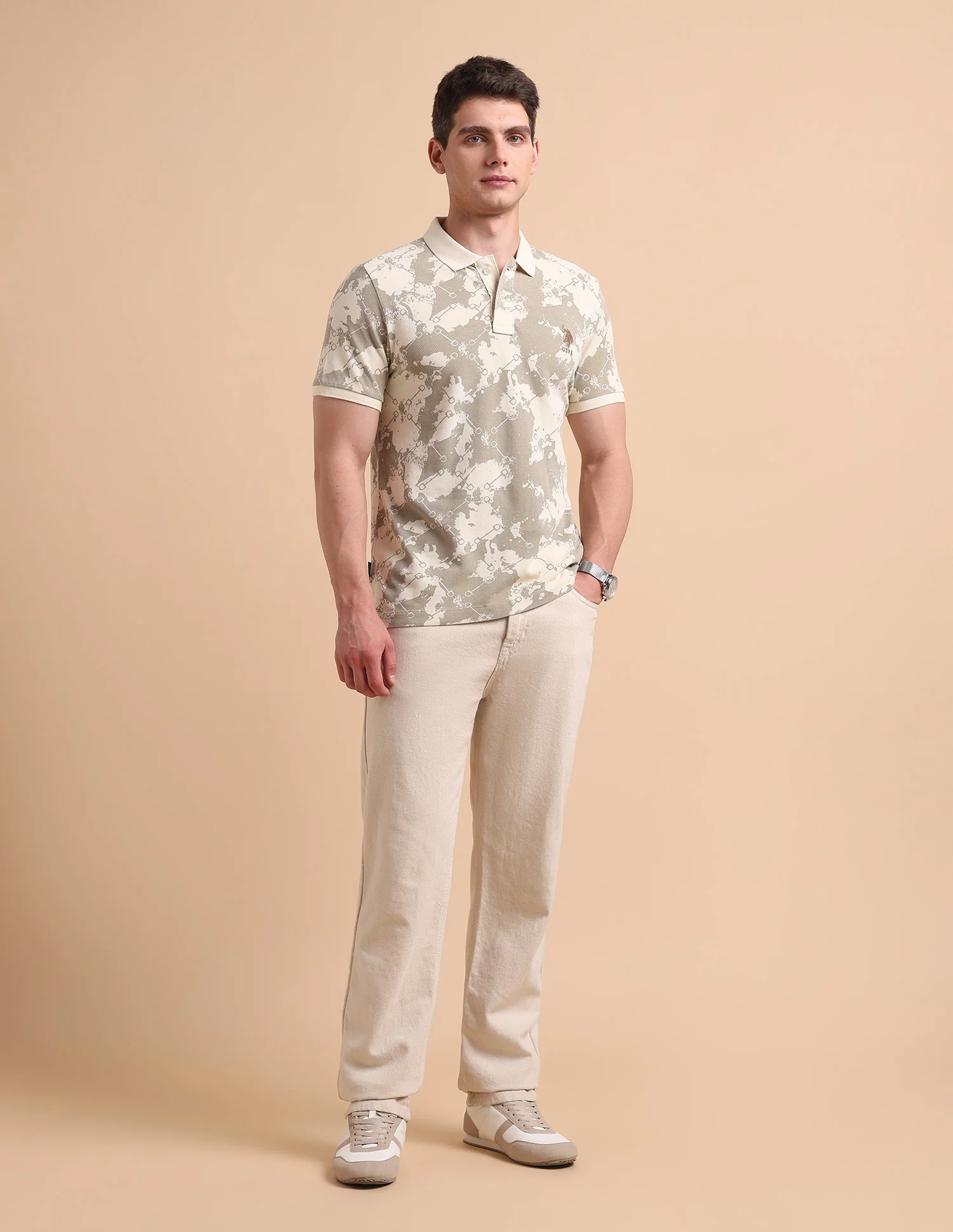 Abstract Printed Pure Cotton Polo Shirt - Image 3